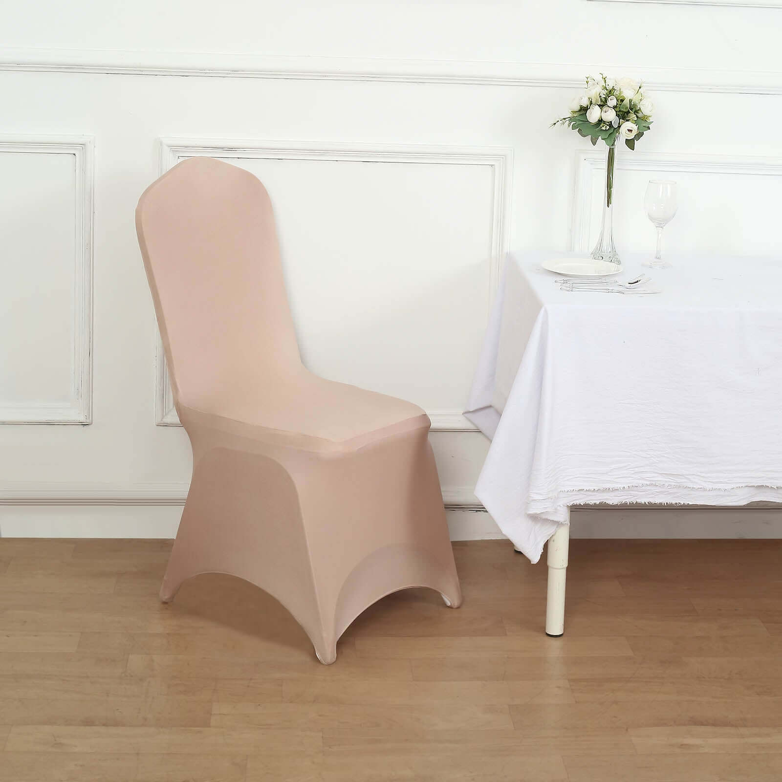 Spandex Chair Cover for Banquet Chairs Nude - Stretch 160GSM Fabric with Slip-On Slipcover