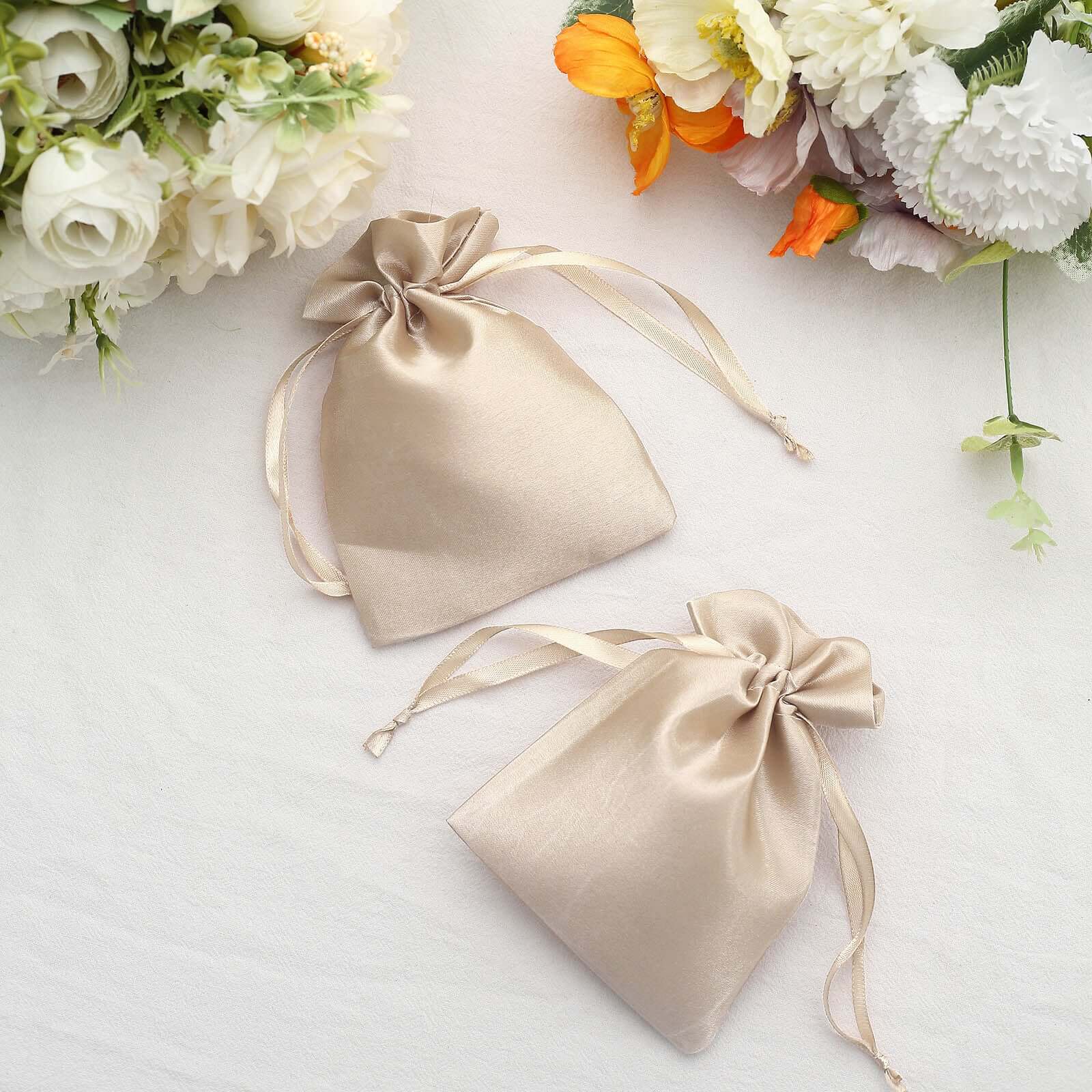 12 Pack 4x6 Beige Satin Drawstring Wedding Party Favor Gift Bags