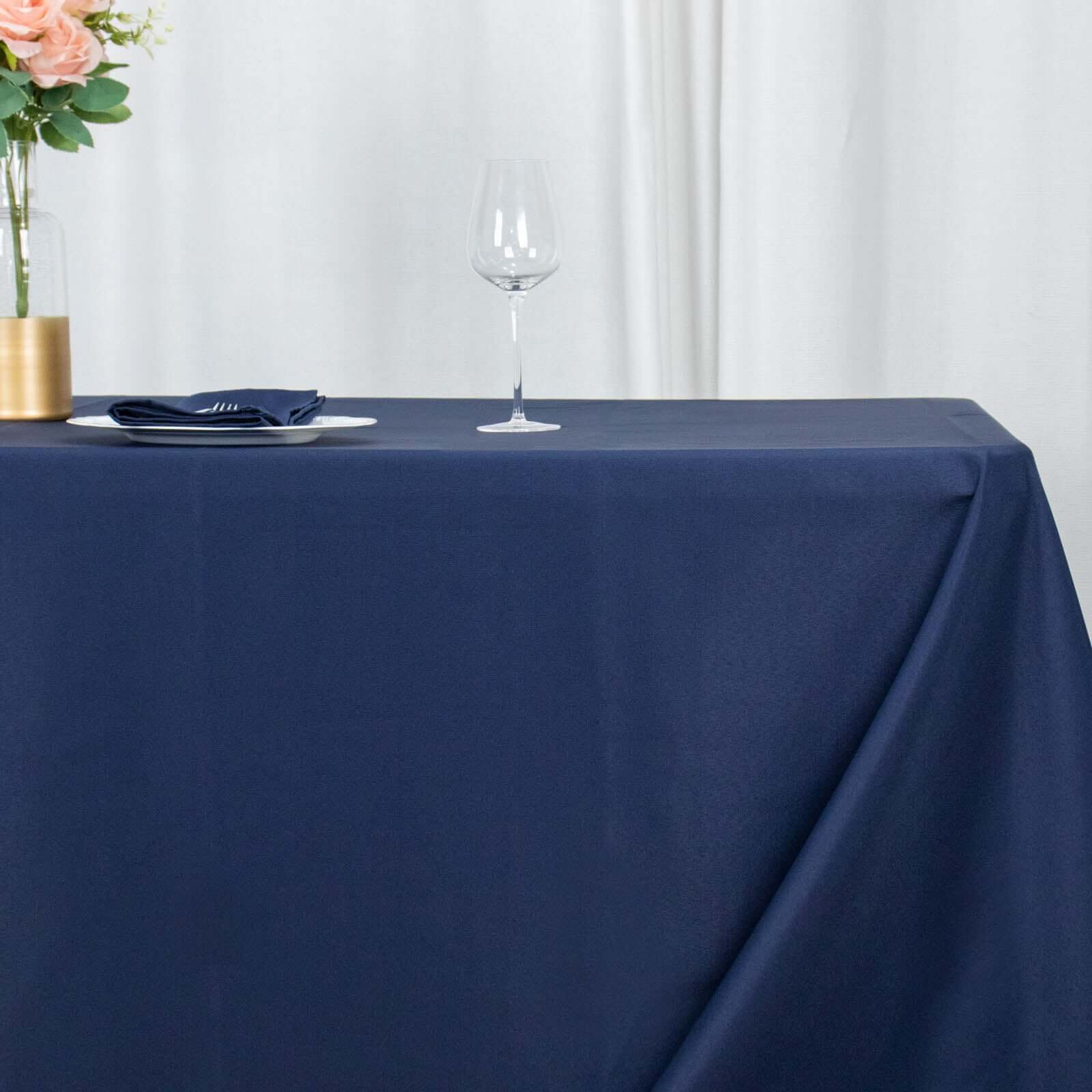 Premium Polyester 90x156 Rectangle Tablecloth Navy Blue - Seamless 220GSM Stain-Resistant Table Cover