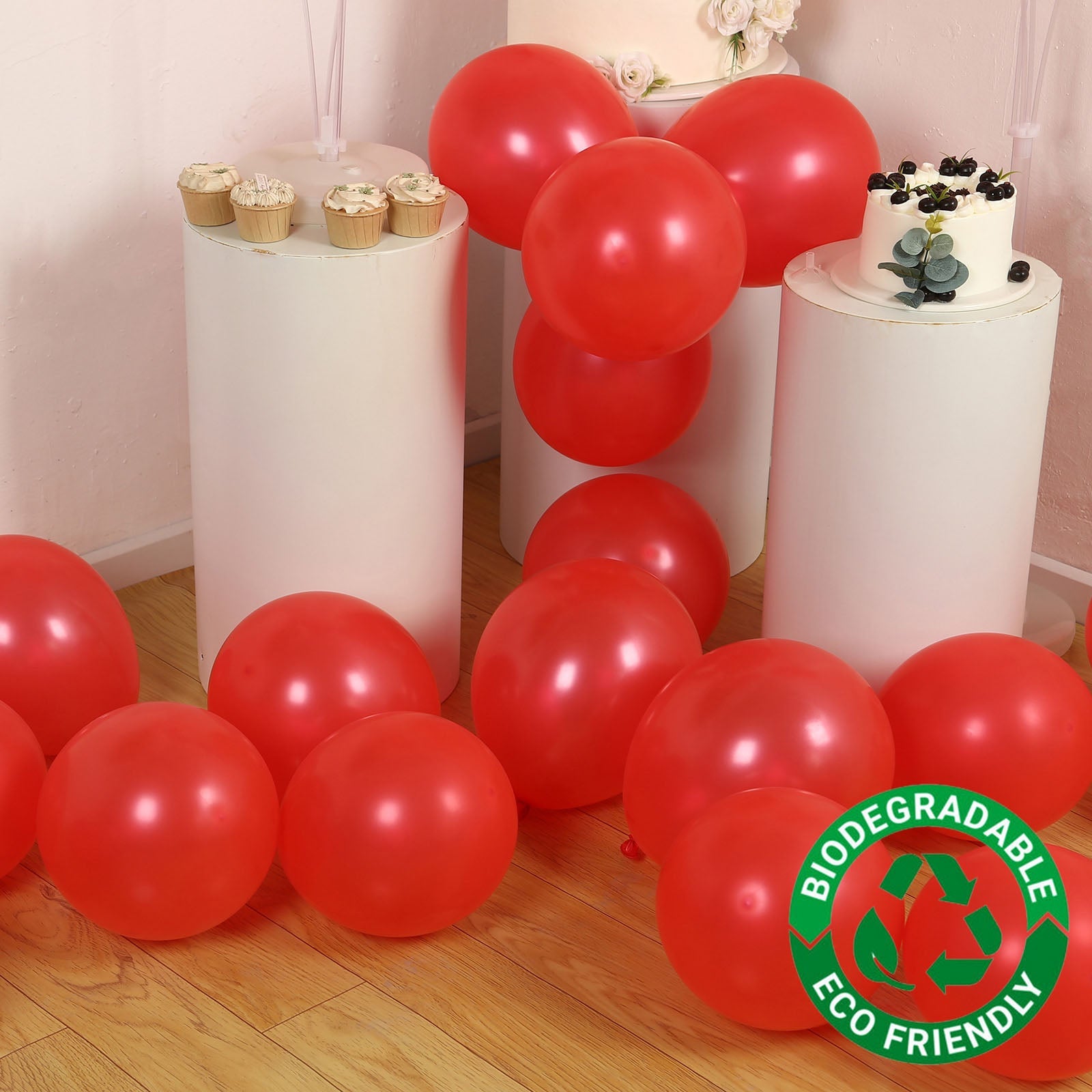 50 Pack Red Biodegradable Balloons, 12 Thickened Extra Strong Eco-friendly Latex Helium Party Balloons