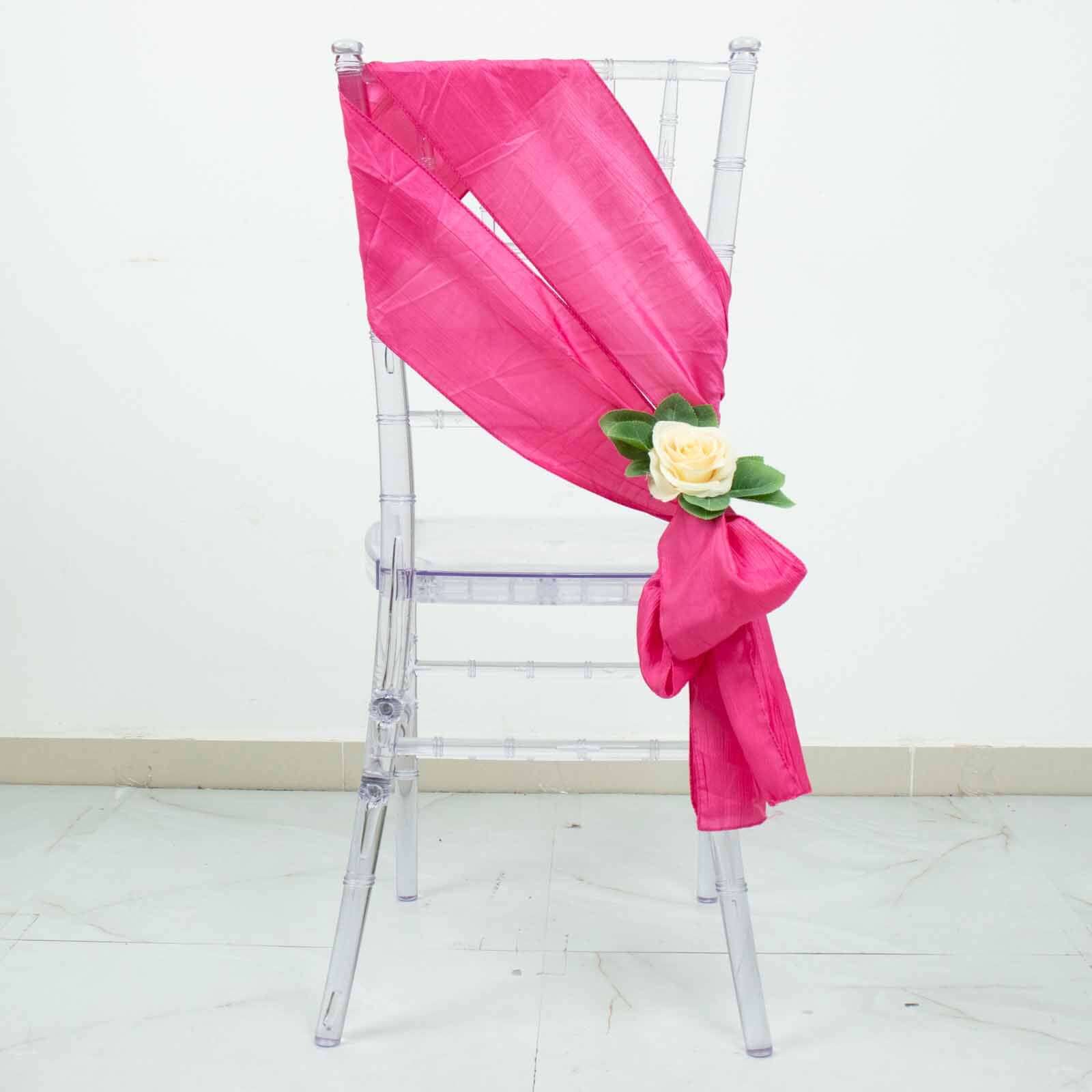 5 Pack Taffeta 6x106 Chair Sashes Fuchsia Accordion Crinkle Texture - Stylish Decor for Weddings & Gatherings