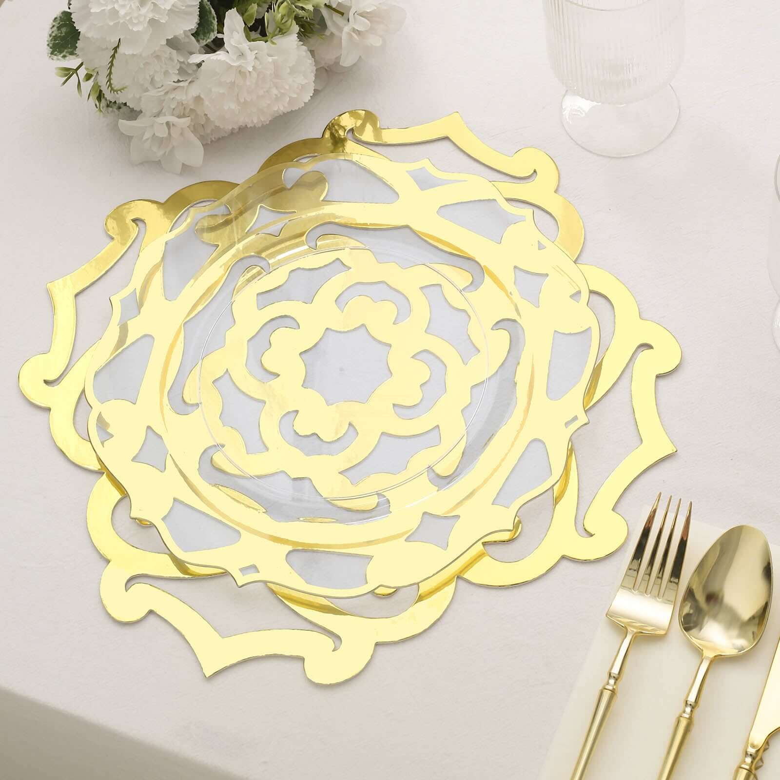 6-Pack Disposable Table Placemats in Metallic Gold Laser Cut Flower Design - 700GSM Cardboard Placemats for Glamorous Table Settings 13