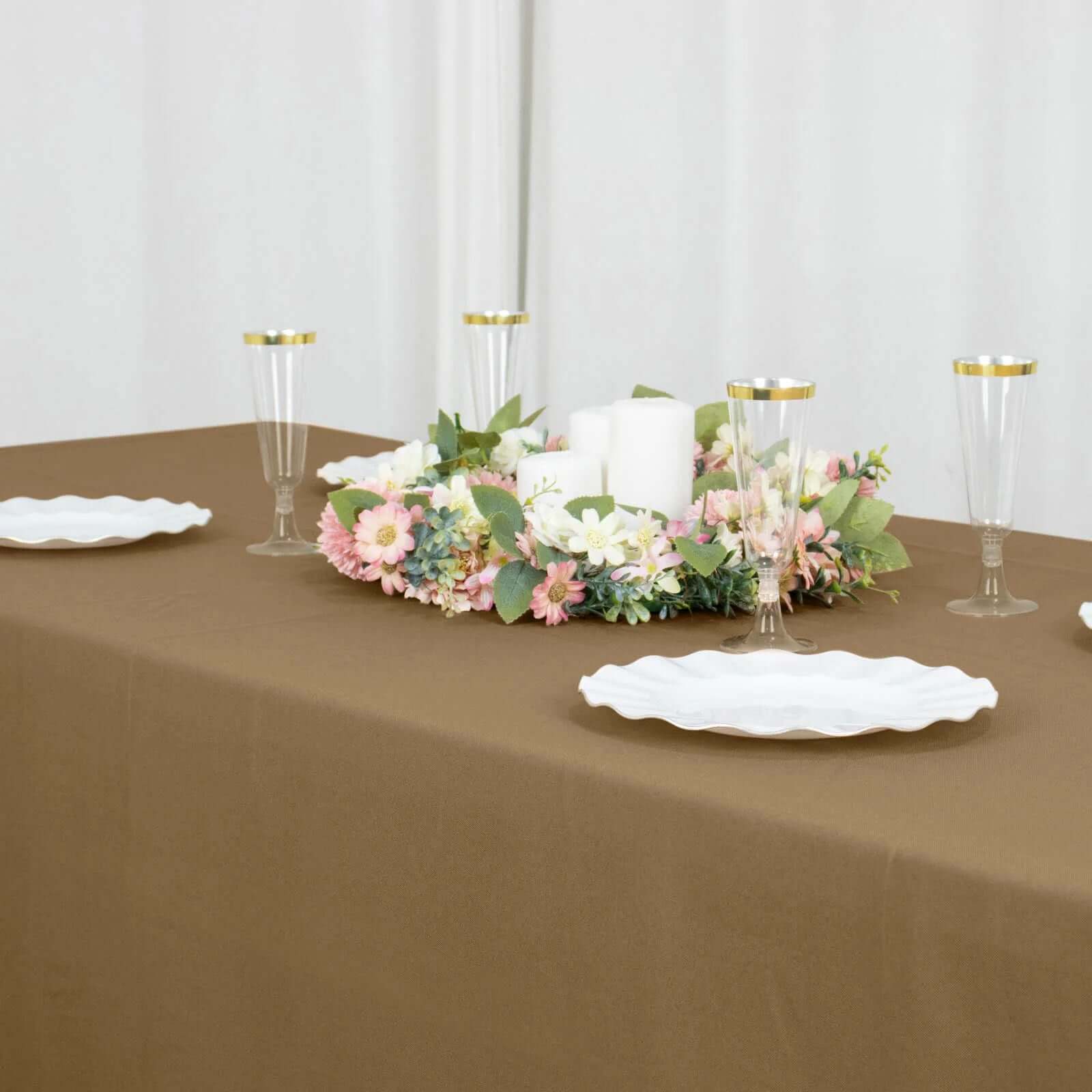 Polyester 90x132 Rectangle Tablecloth Taupe - Seamless Wrinkle-Resistant Table Cover