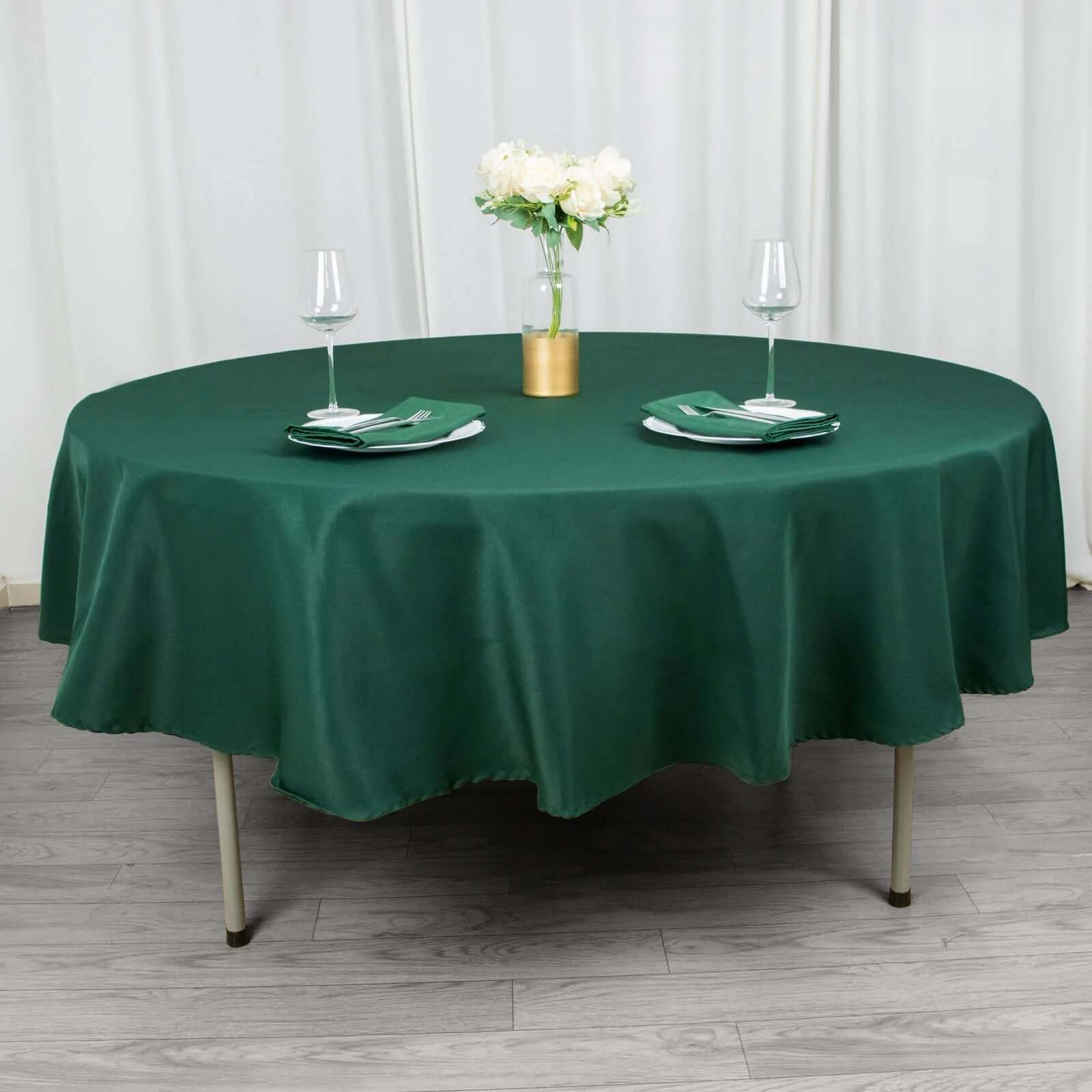 Premium Polyester 90 Round Tablecloth Hunter Emerald Green - Stain and Wrinkle-Resistant Design with 220GSM Thickness Table Cover