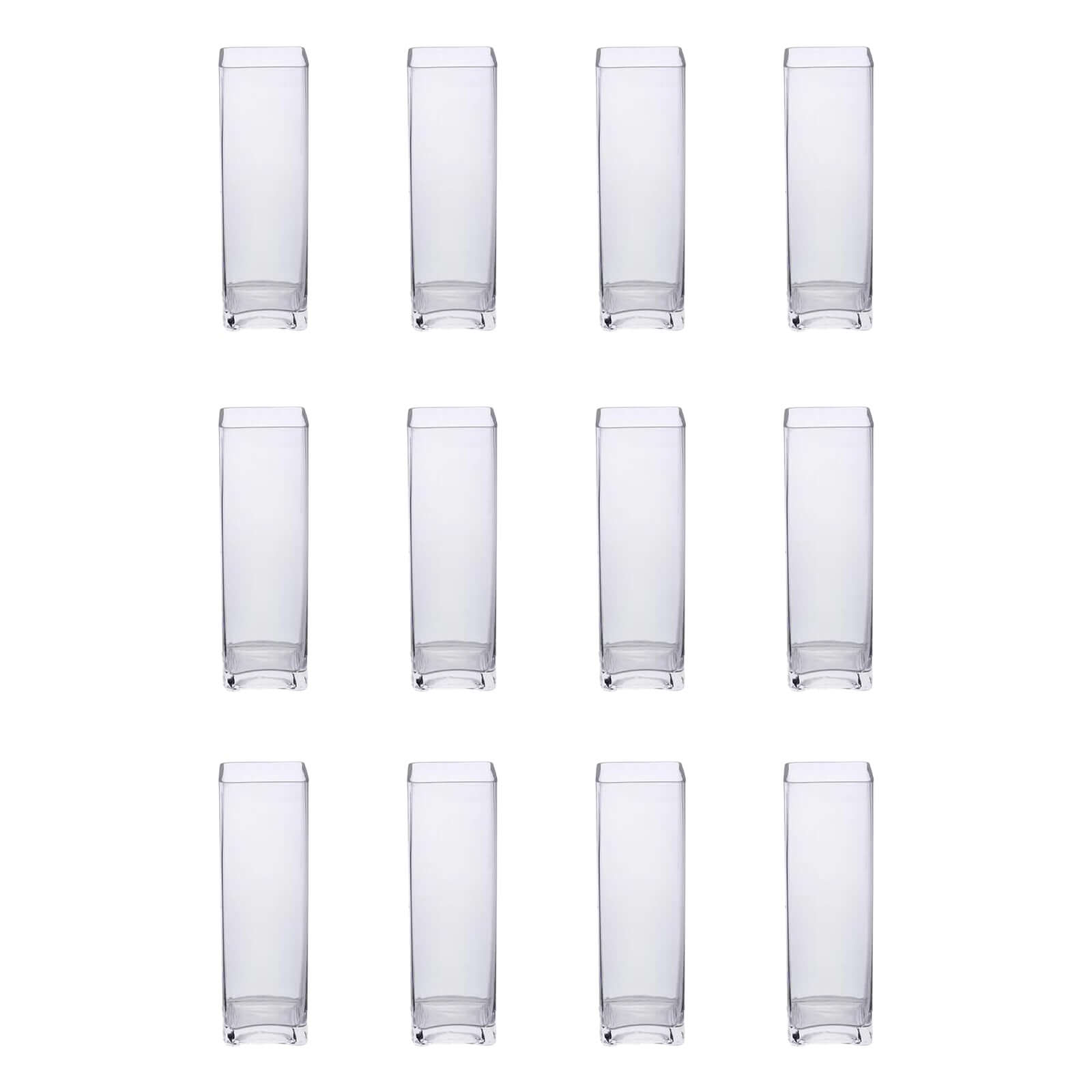 12-Pack Glass Cylinder Vases Square Clear - Durable Heavy Duty Floral Centerpieces for Weddings 10