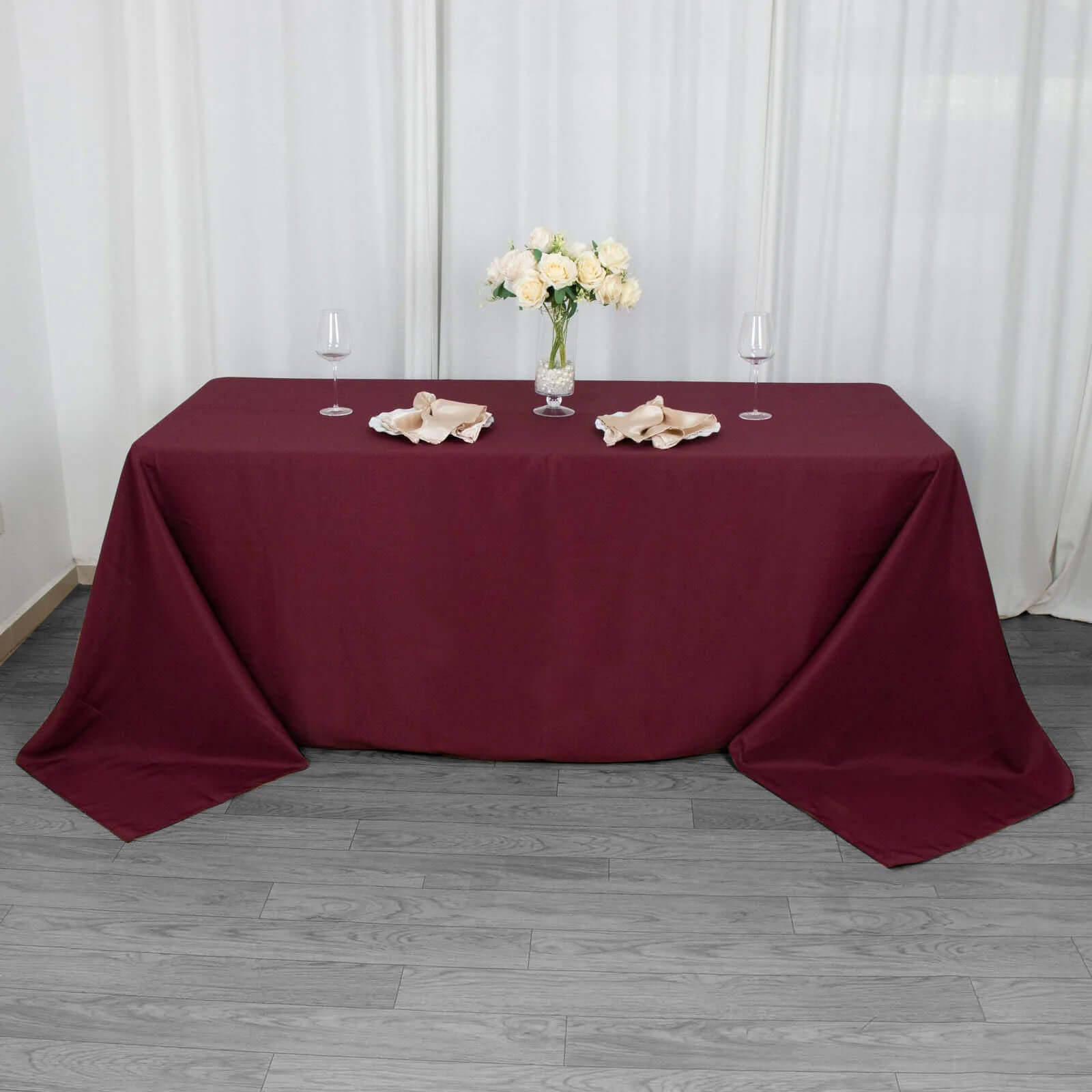 Premium Polyester 90x132 Rectangle Tablecloth Burgundy - Seamless 220GSM Stain-Resistant Table Cover