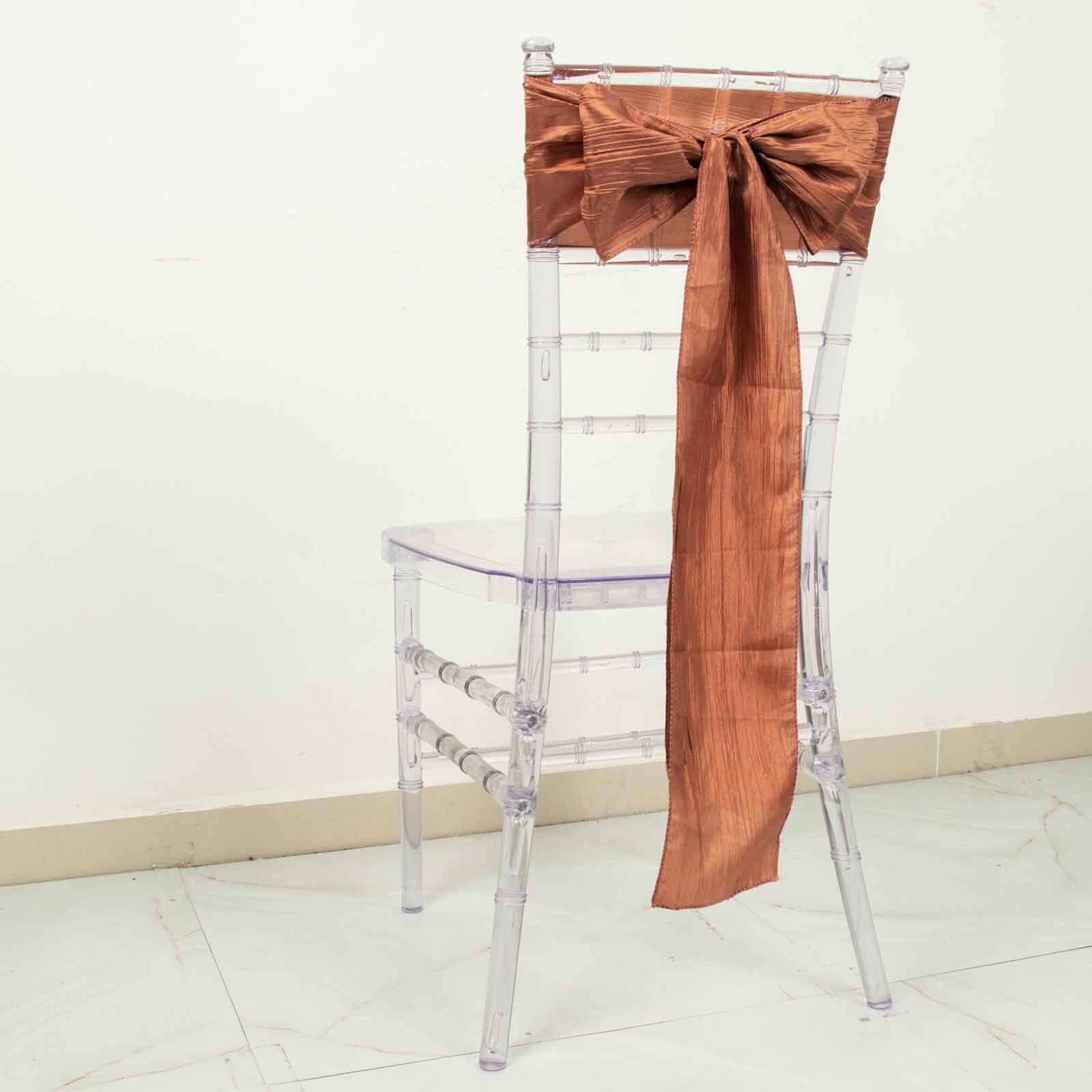 5 Pack Taffeta 6x106 Chair Sashes Terracotta (Rust) Accordion Crinkle Texture - Stylish Decor for Weddings & Gatherings