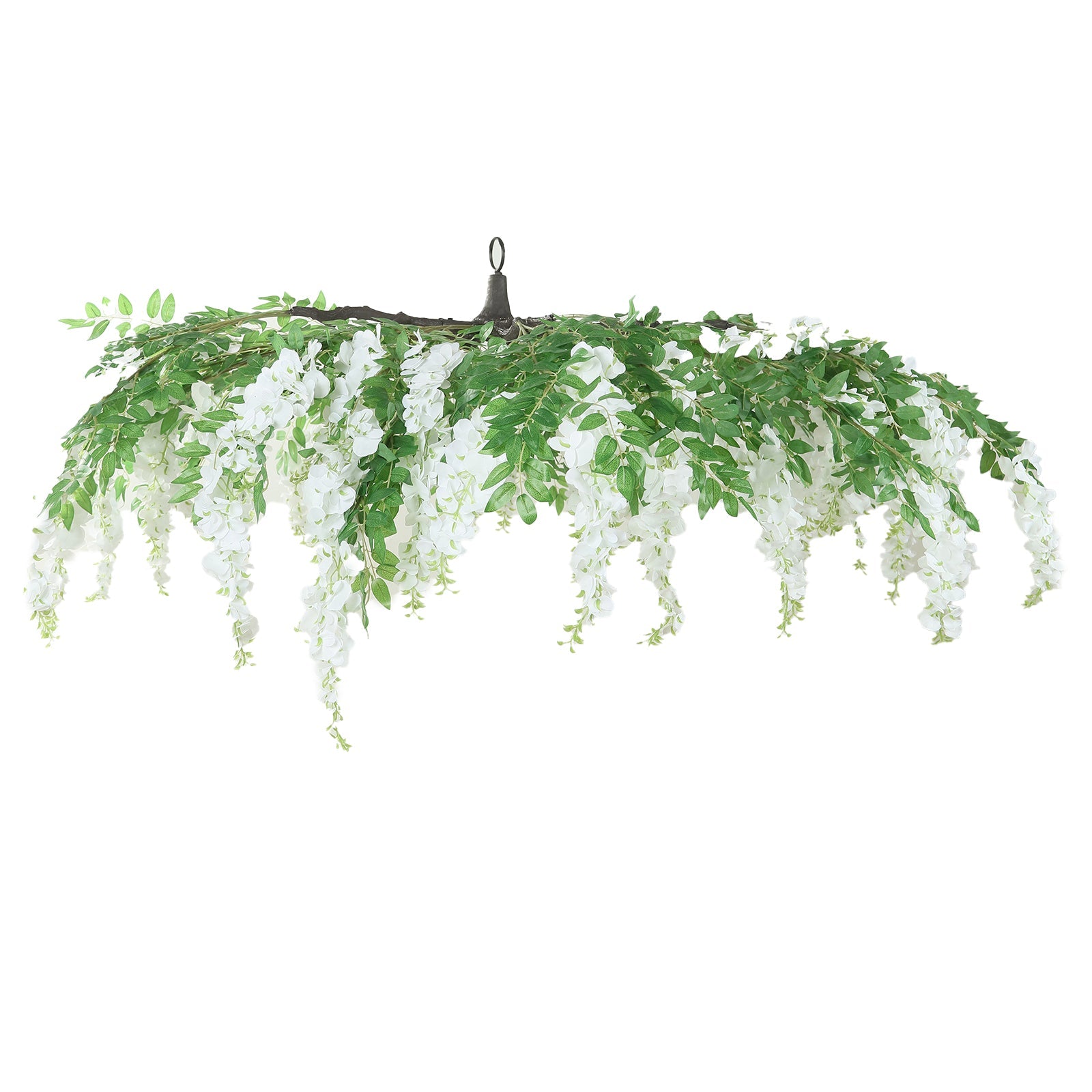 55 White Artificial Silk Wisteria Vine Round Hanging Canopy, Draping Garland Flower Chandelier With Interchangeable Branches