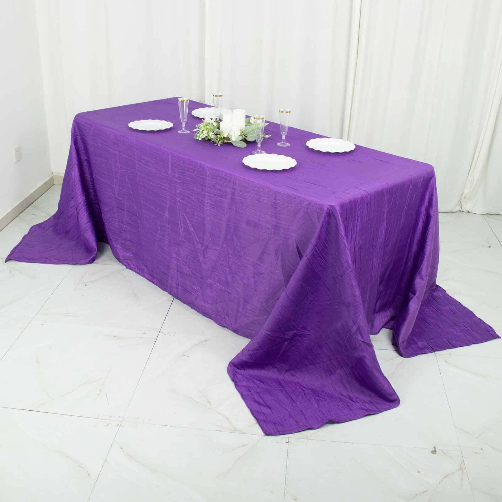 Taffeta 90x132 Rectangle Tablecloth Purple - Seamless Accordion Crinkle Table Cover