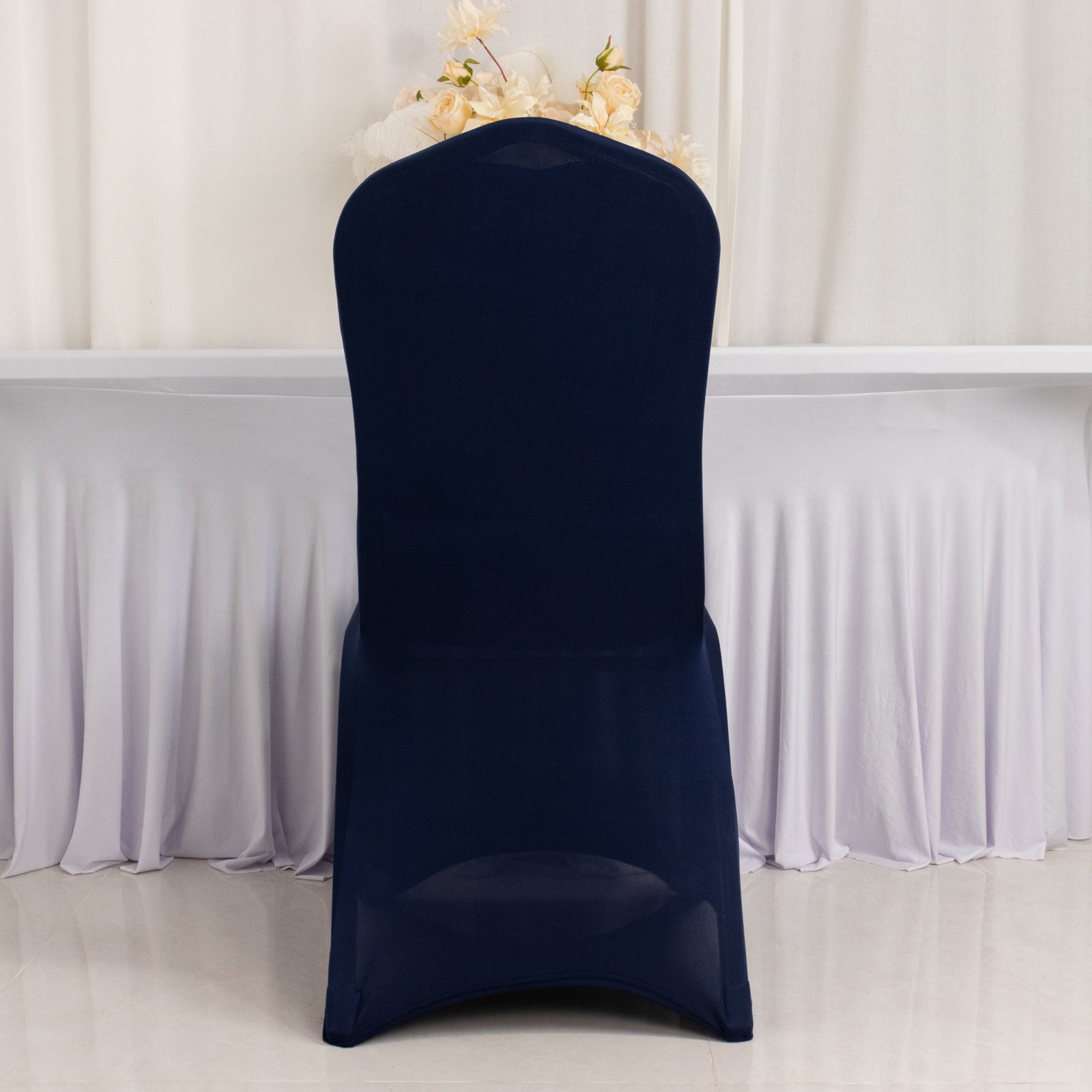 Premium Spandex Chair Cover with Foot Pockets for Banquet Chairs Navy Blue - Stretch 220GSM Fitted Slipcover