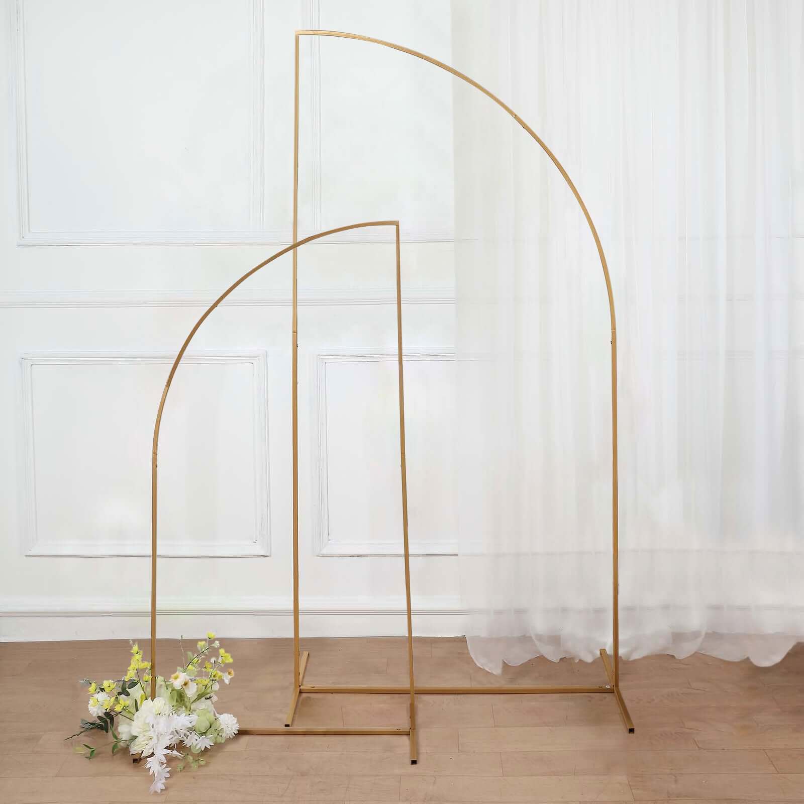 5ft Gold Metal Half Moon Floral Frame Wedding Arbor Stand, Chiara Backdrop Display Arch