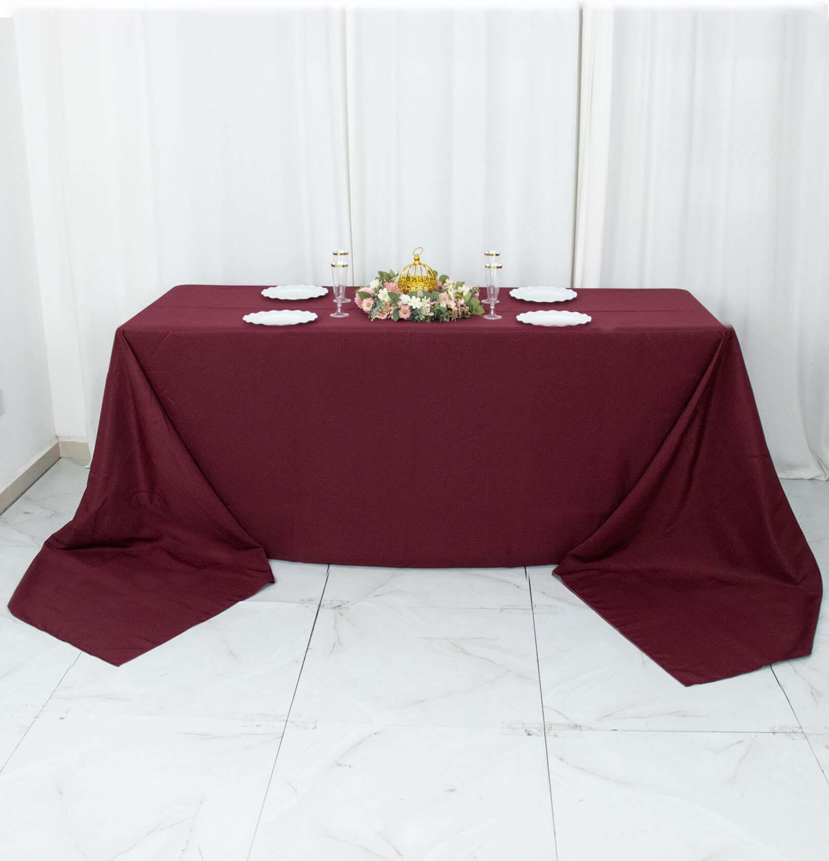 Premium Polyester 90x156 Rectangle Tablecloth Burgundy - Seamless 220GSM Stain-Resistant Table Cover