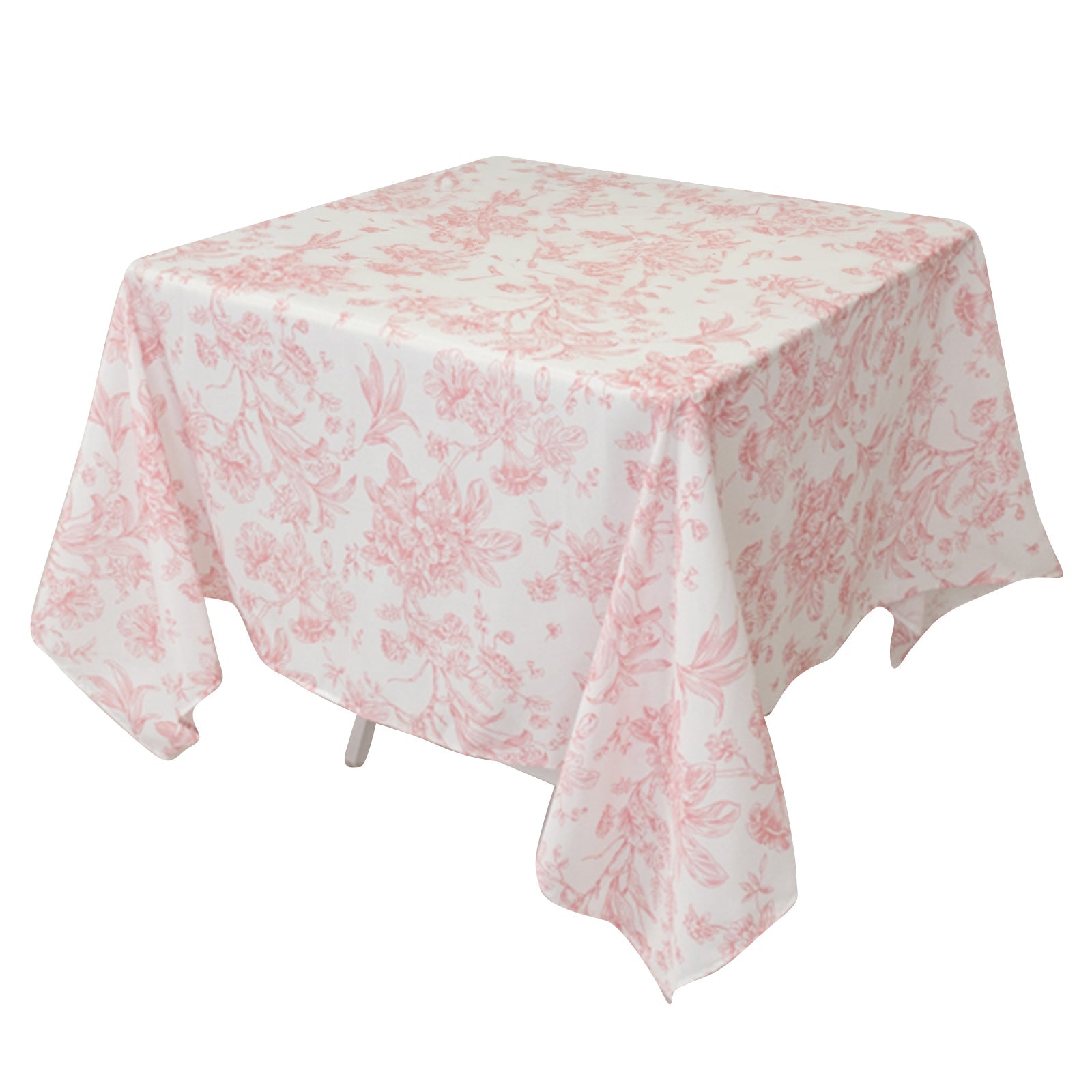 Polyester 70x70 Square Tablecloth White - Pink French Toile Pattern for Elegant Occasions