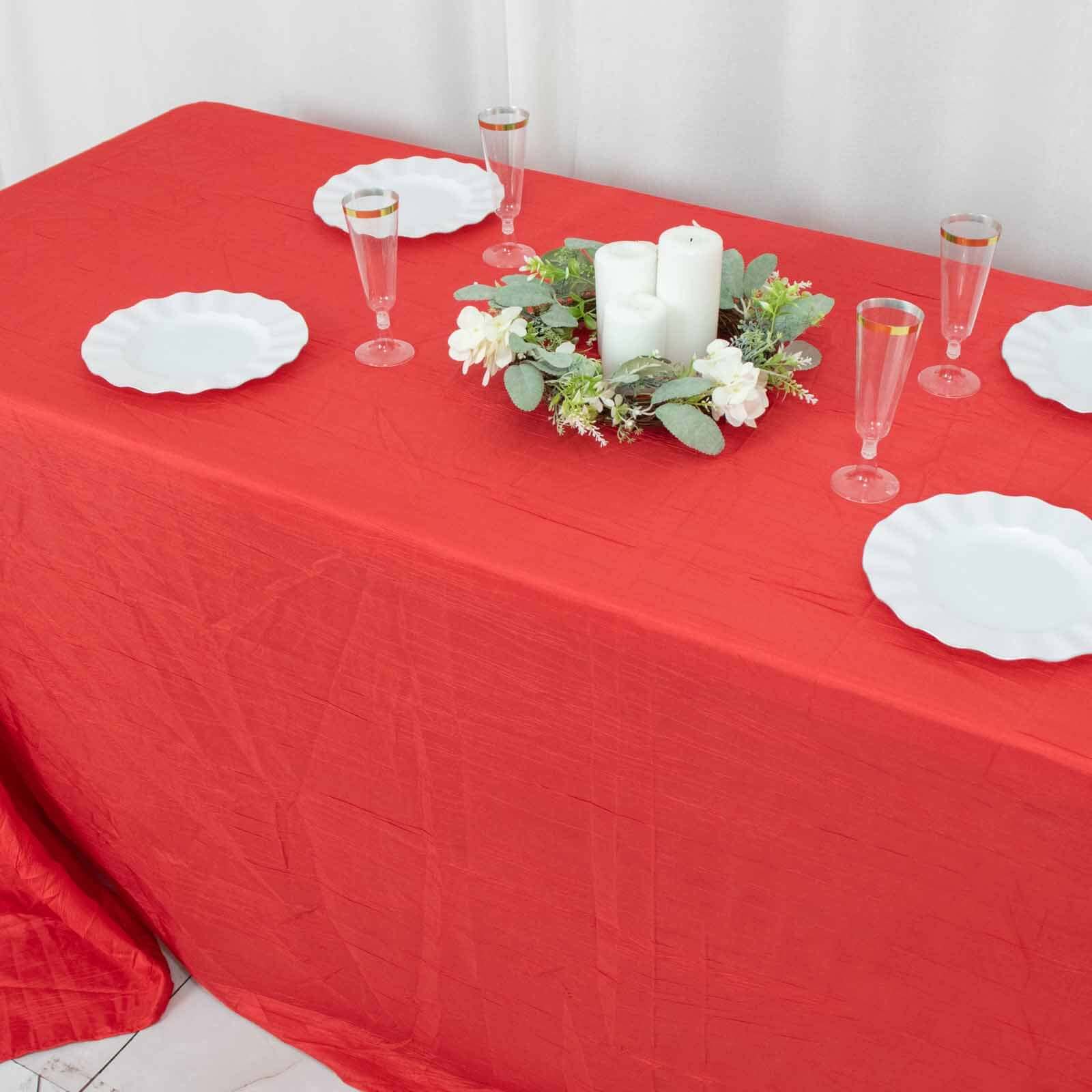 Taffeta 90x156 Rectangle Tablecloth Red - Accordion Crinkle Seamless Table Cover