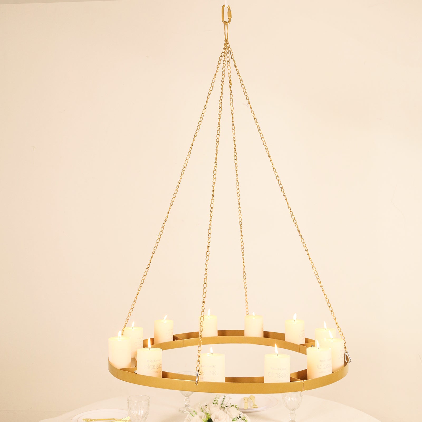 Gold Hanging Metal Floral Chandelier Frame - 32 Circular Lighting, Candle and Floral Display Base