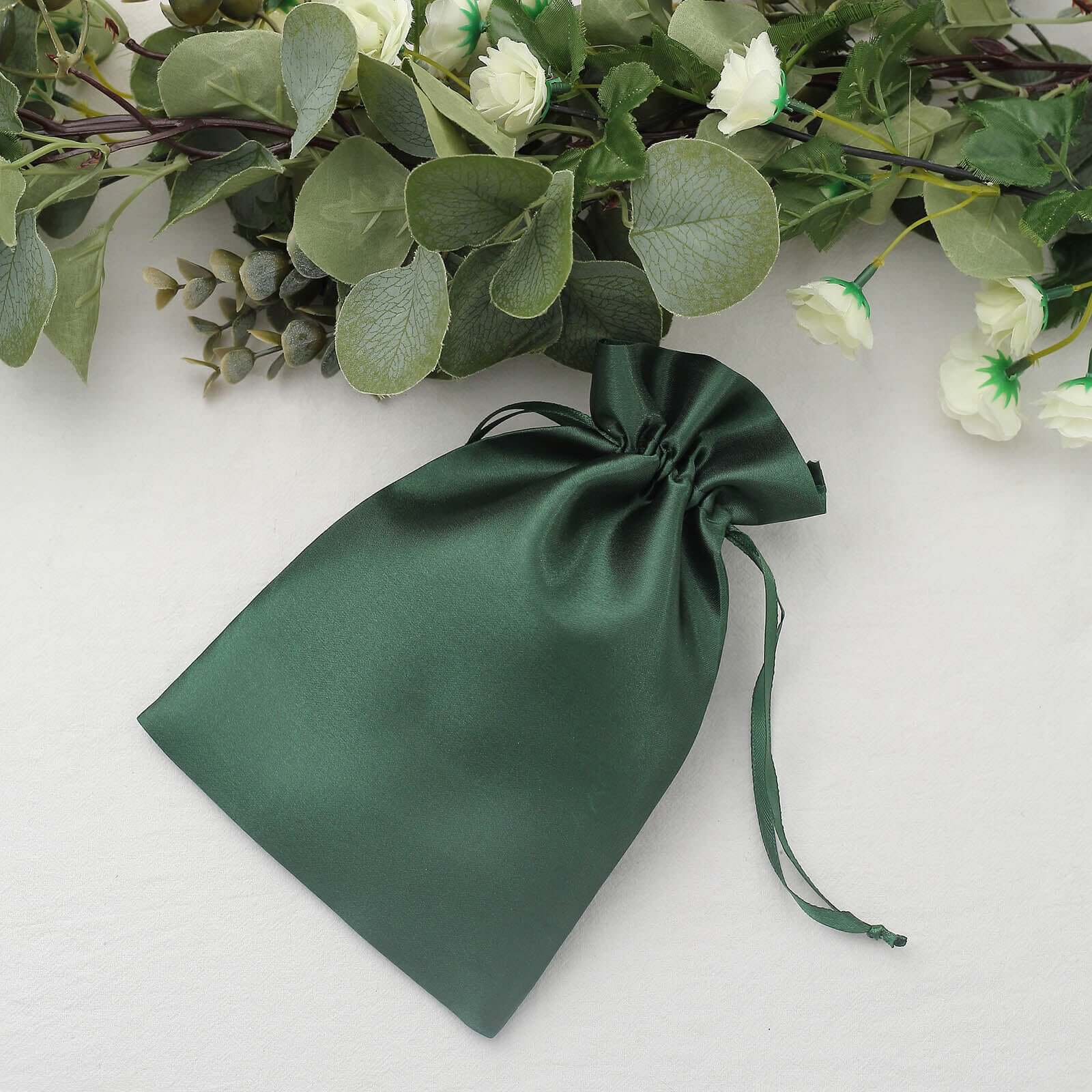 12 Pack 6x9 Hunter Emerald Green Satin Wedding Party Favor Bags, Drawstring Pouch Gift Bags