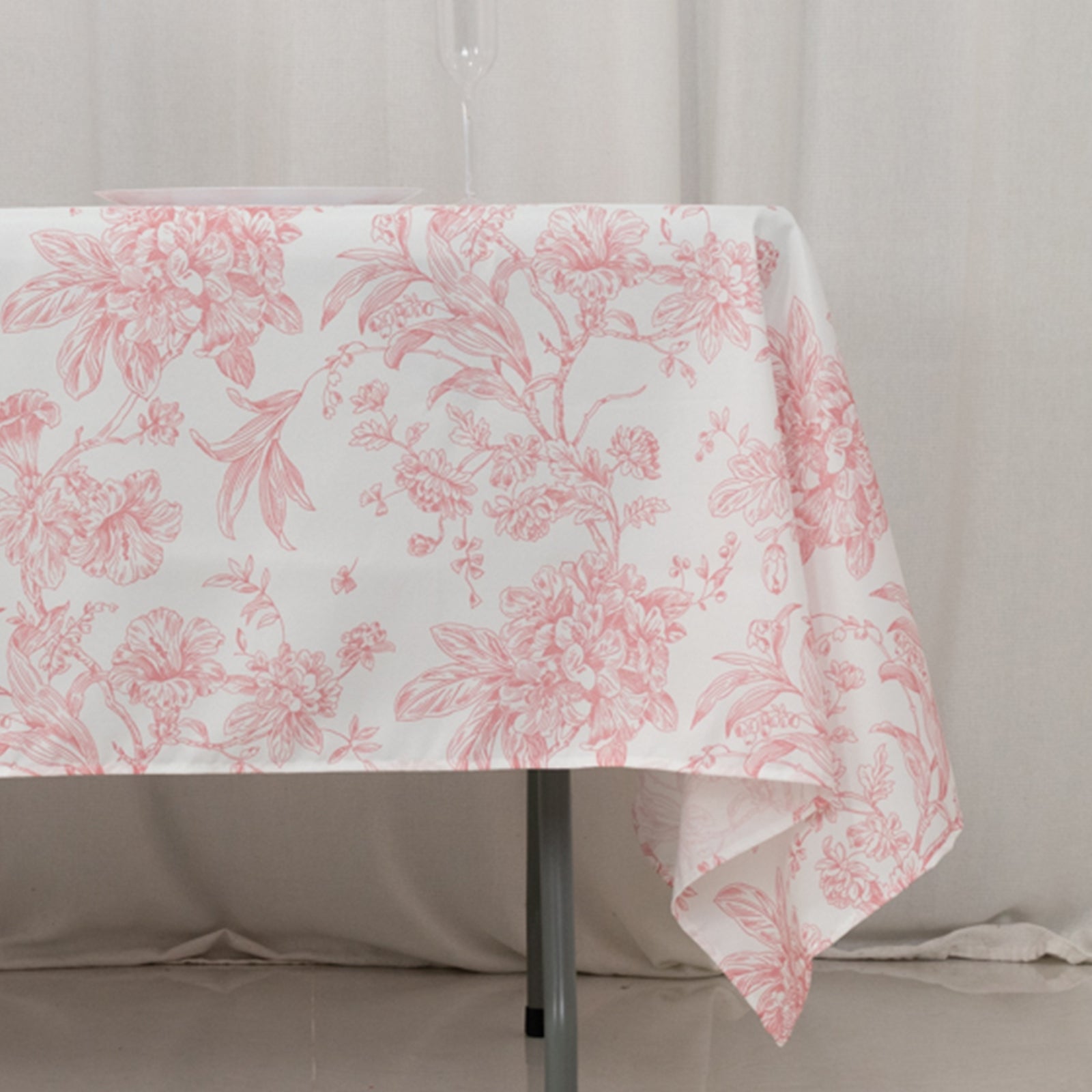 Polyester 60x102 Rectangle Tablecloth White - Pink French Toile Pattern for Modern Occasions
