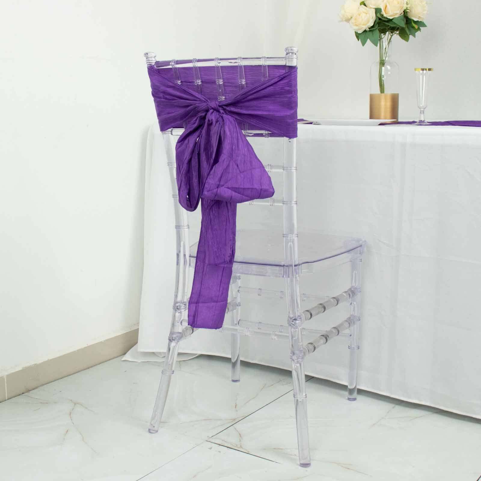 5 Pack Taffeta 6x106 Chair Sashes Purple Accordion Crinkle Texture - Stylish Decor for Weddings & Gatherings