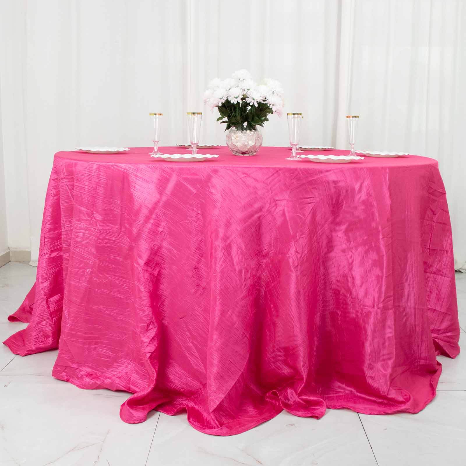 Taffeta 132 Round Tablecloth Fuchsia - Seamless Accordion Crinkle Table Cover