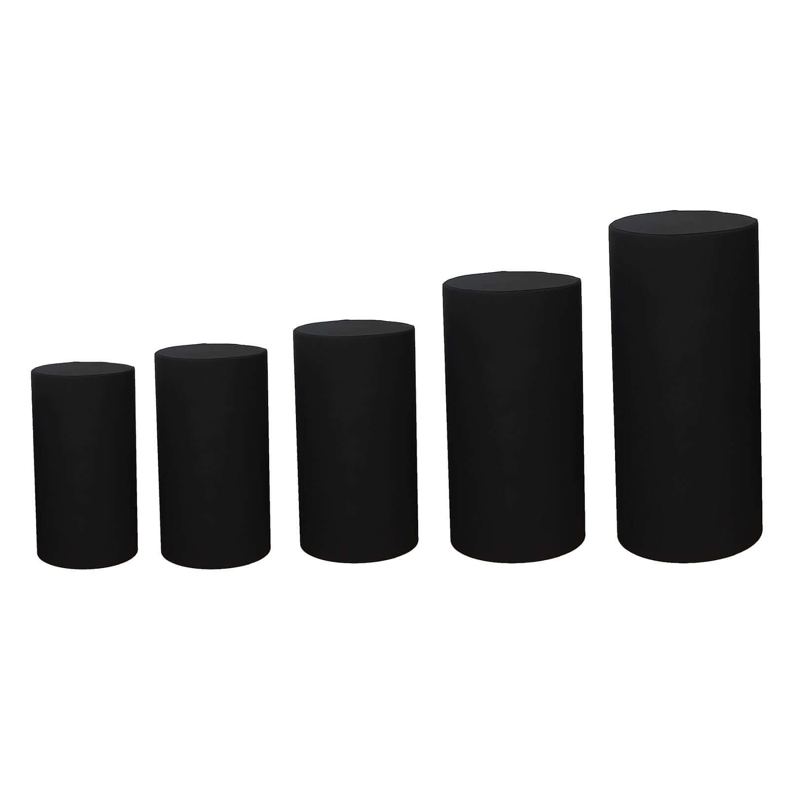 Set of 5 Black Spandex Cylinder Pedestal Stand Covers, Stretchable Pillar Prop Covers - 160 GSM