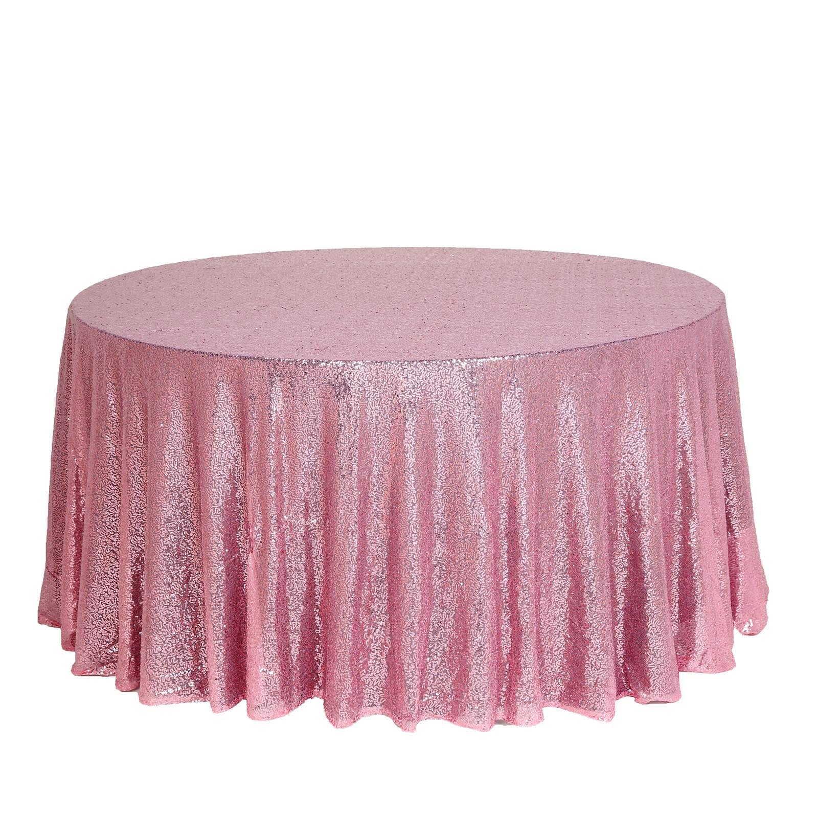 132 Pink Seamless Sequin Round Tablecloth, Sparkly Tablecloth