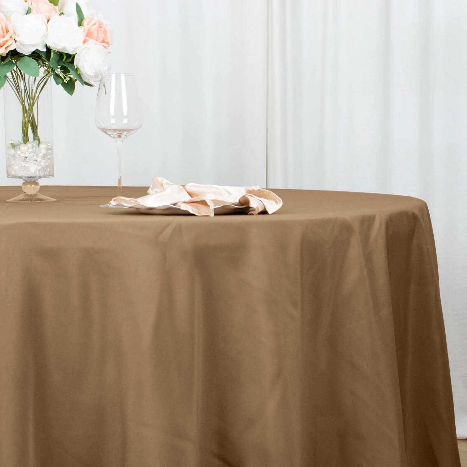 Polyester 132 Round Tablecloth Taupe - Seamless Chic Table Cover