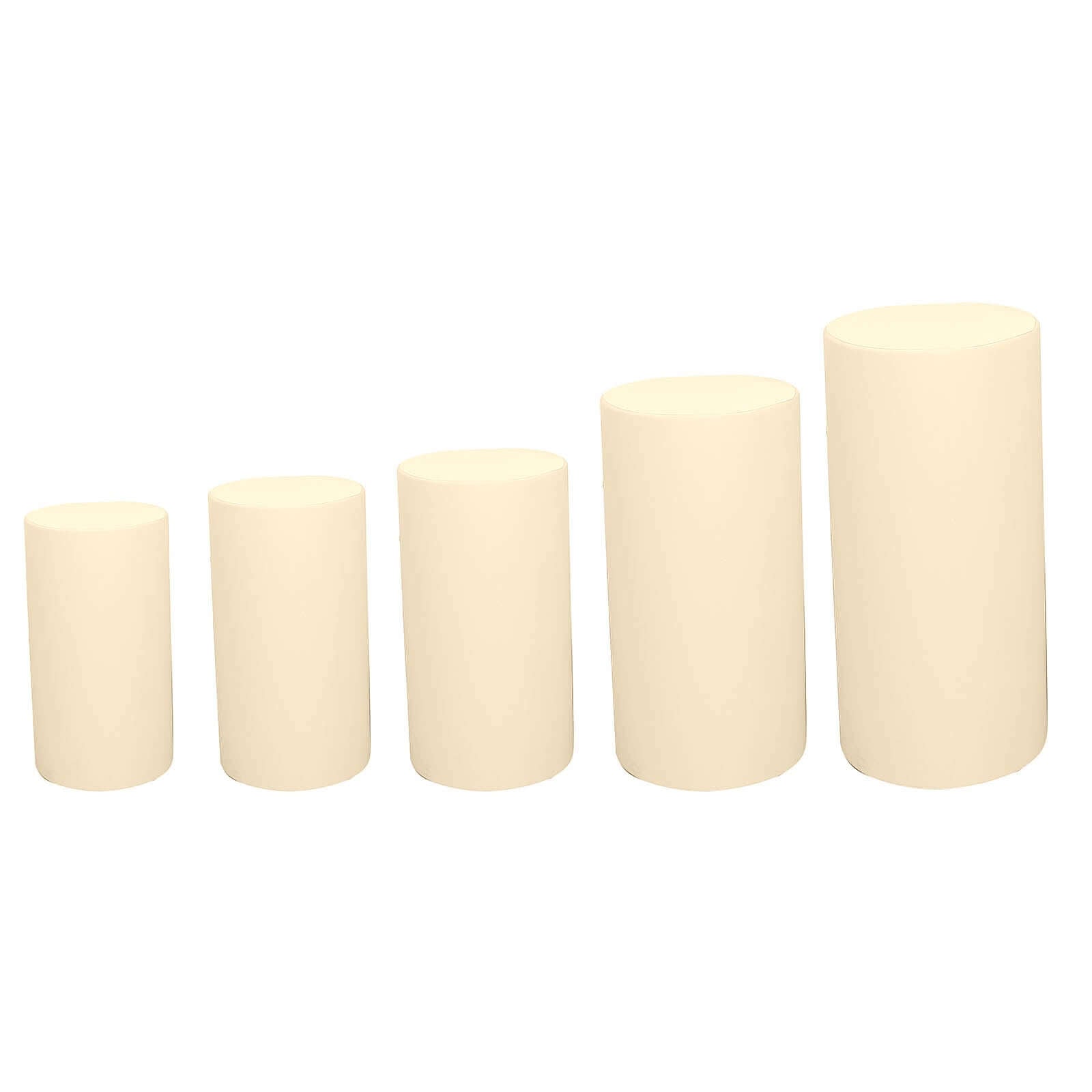 Set of 5 Beige Spandex Cylinder Pedestal Stand Covers, Stretchable Pillar Prop Covers - 160 GSM