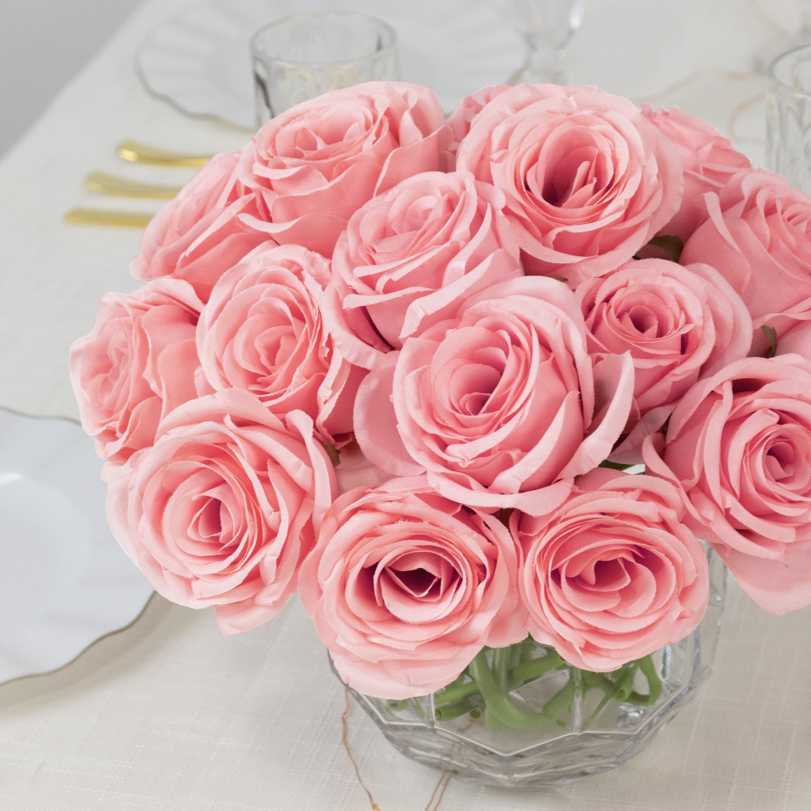 10 Pcs 12 Artificial Silk Roses - Pink, Single Stem Rose for Flower Bouquet Arrangements