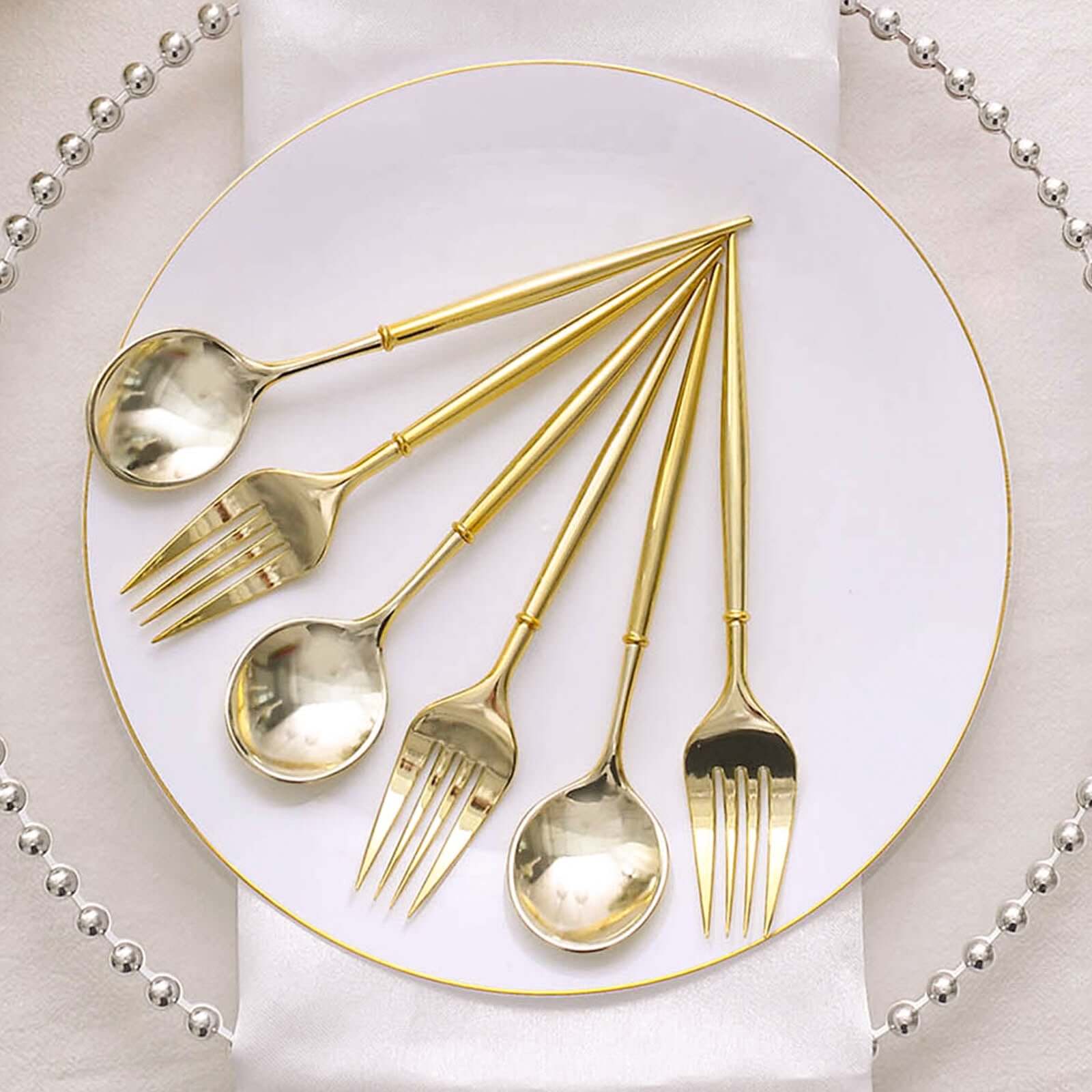 24-Pack Plastic Fork and Spoon Set Metallic Gold - Heavy Duty Disposable Modern Utensils 6