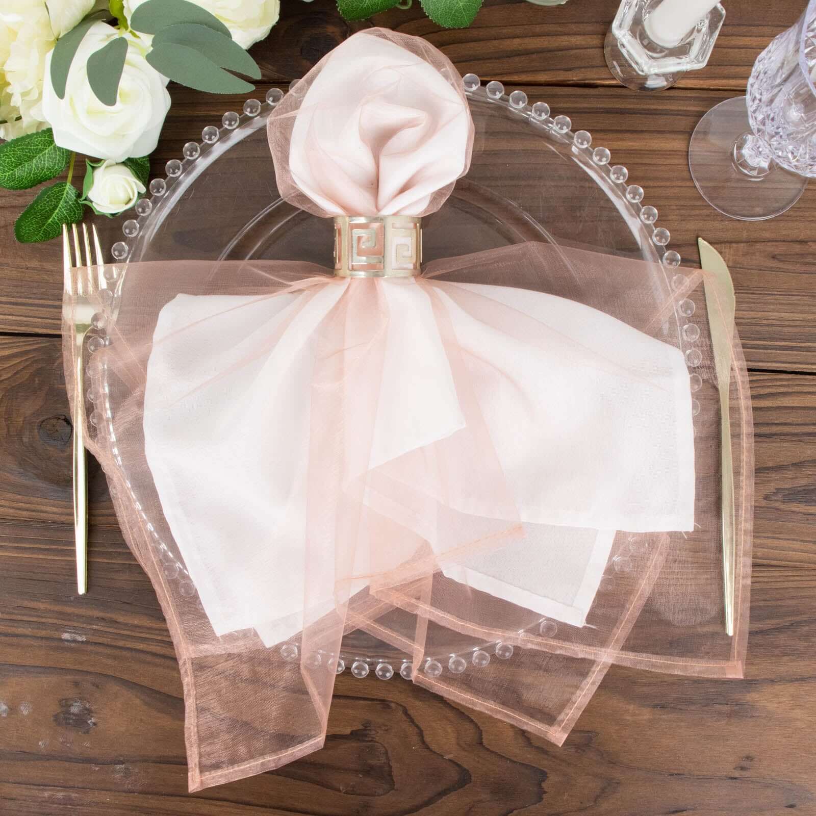 10 Pack Organza 23x23 Napkins Dusty Rose - Sheer Cloth Napkins