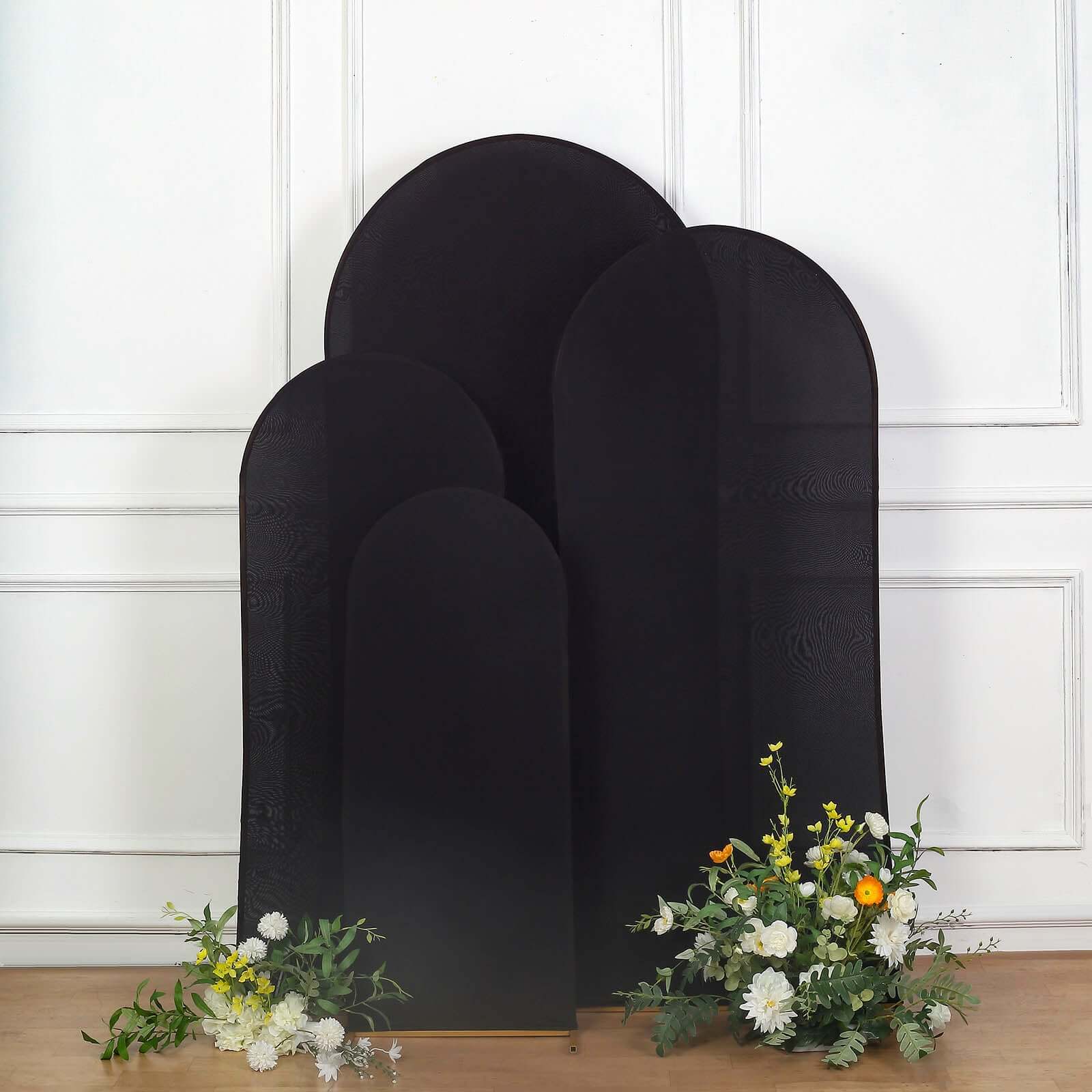 Set of 4 Matte Black Spandex Fitted Wedding Arch Covers For Round Top Chiara Backdrop Stands - 4ft,5ft,6ft,7ft