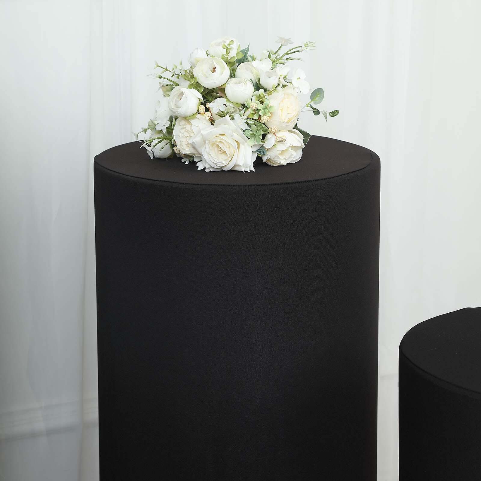 Set of 5 Black Spandex Cylinder Pedestal Stand Covers, Stretchable Pillar Prop Covers - 160 GSM