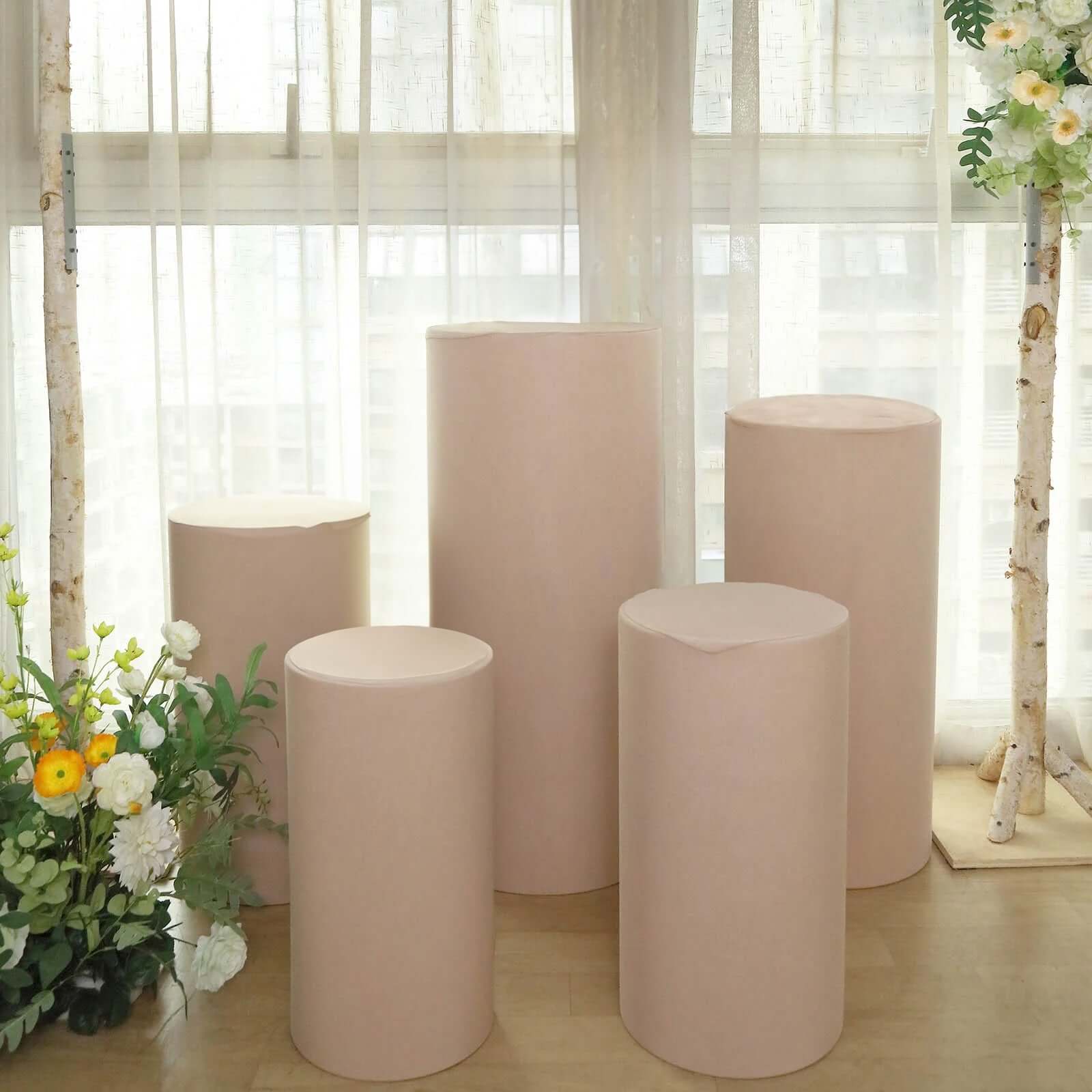 Set of 5 Nude Spandex Cylinder Pedestal Stand Covers, Stretchable Pillar Prop Covers - 160 GSM