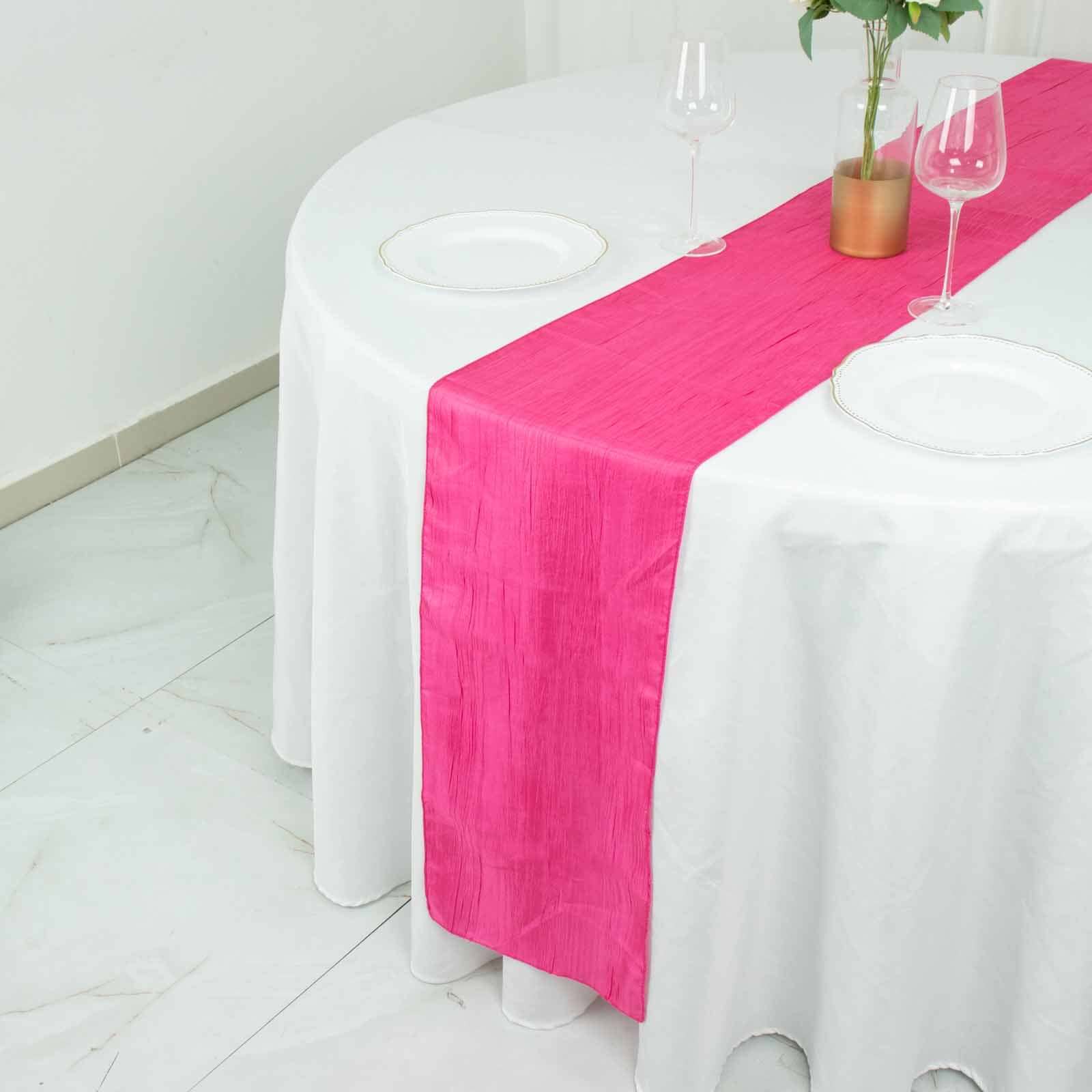 Taffeta 12x108 Table Runner Fuchsia - Accordion Crinkle Design