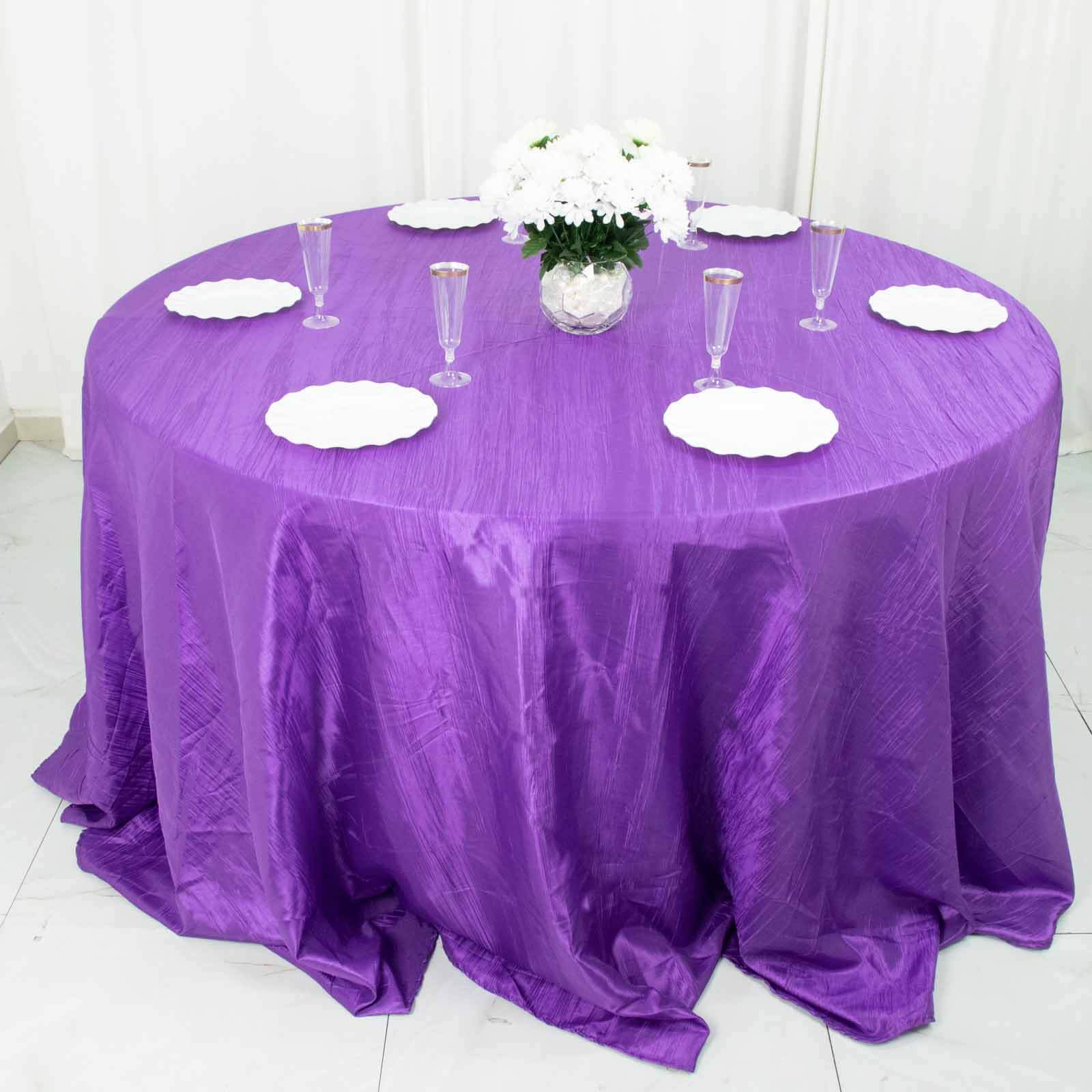 Taffeta 132 Round Tablecloth Purple - Seamless Accordion Crinkle Table Cover