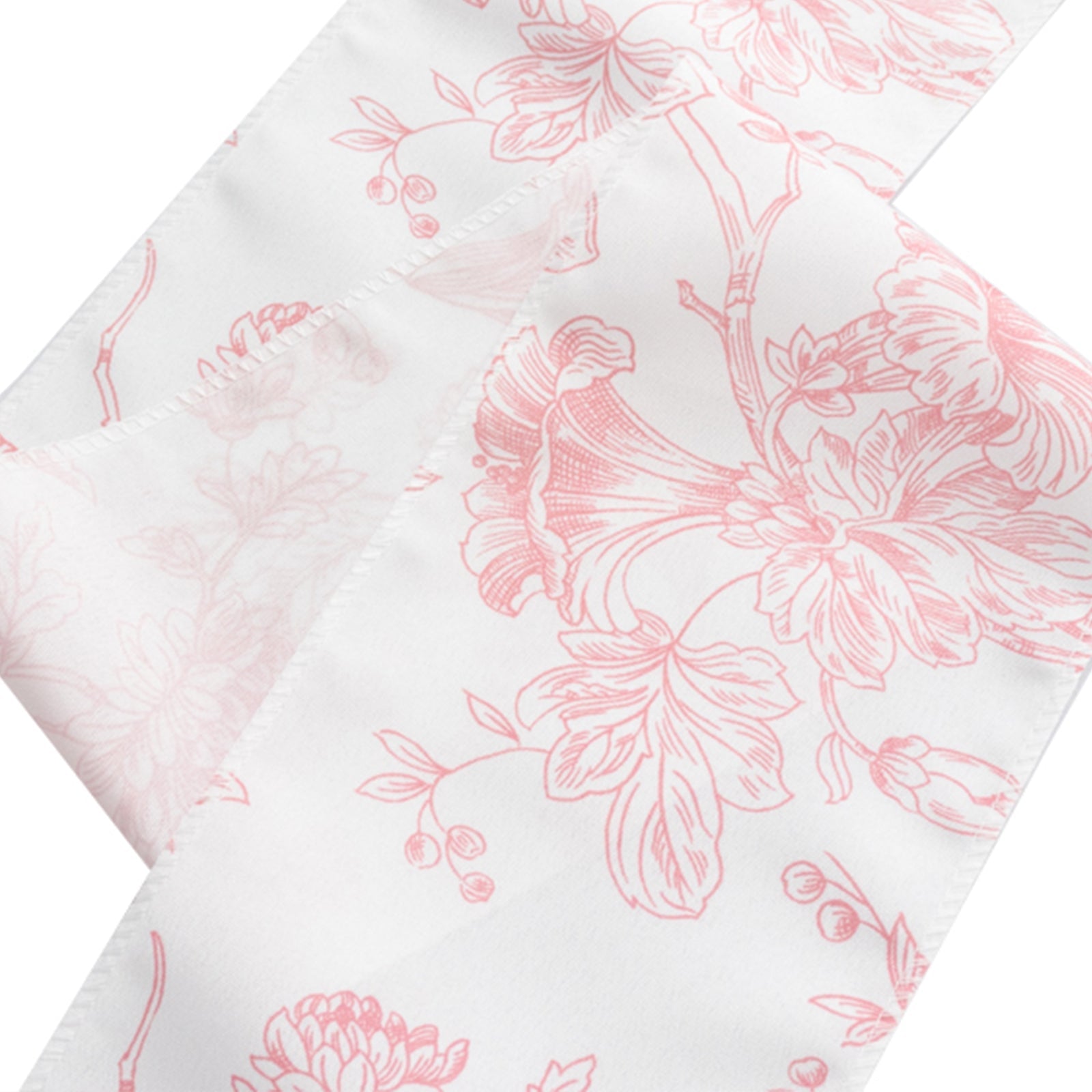 Polyester Chair Sashes White/Pink French Toile Floral Design - Wrinkle-Resistant & Durable Chair Bows 6x108