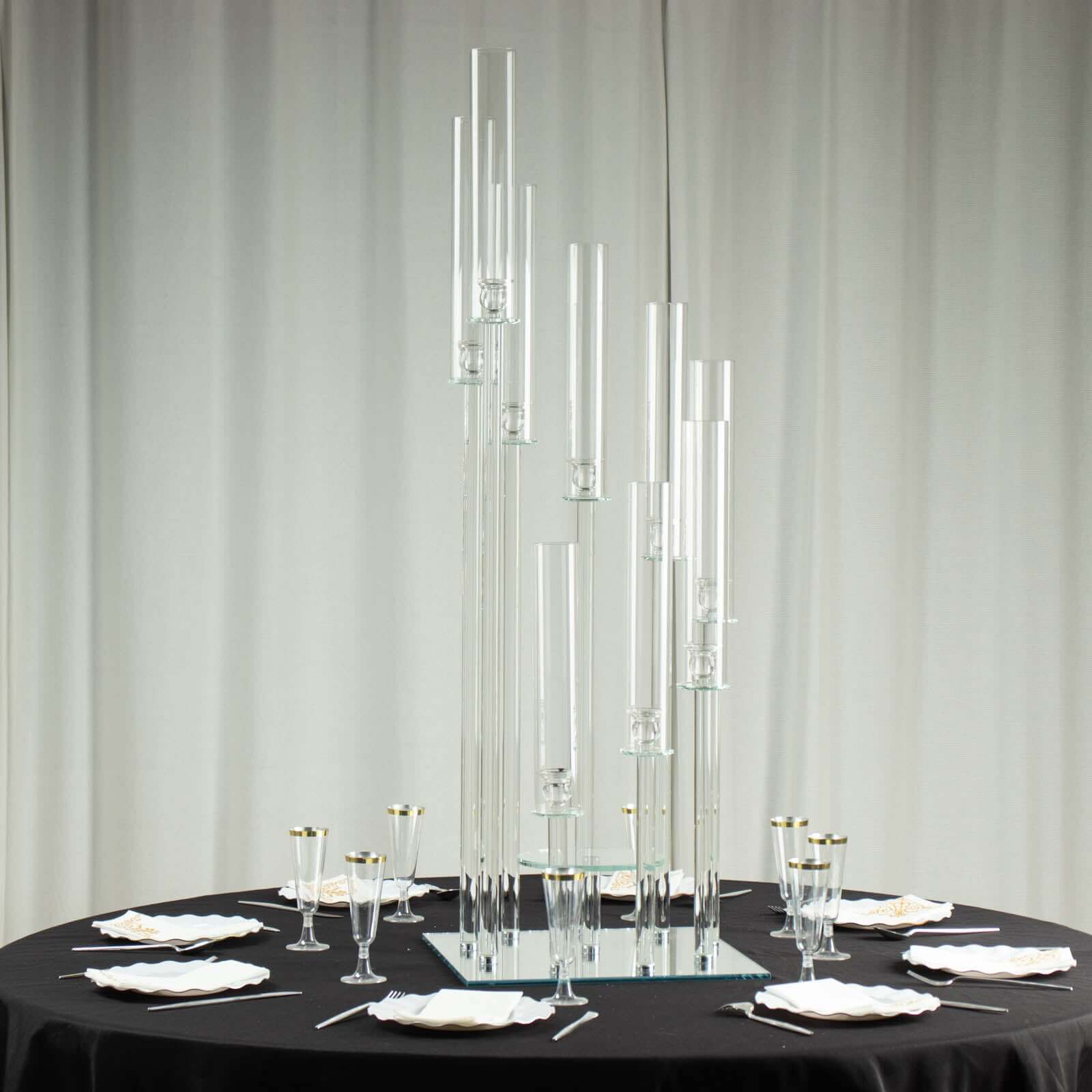 Crystal Glass Cluster Candelabra Pedestal Stand - Square Hurricane Taper Candle Holder Table Centerpiece 4ft