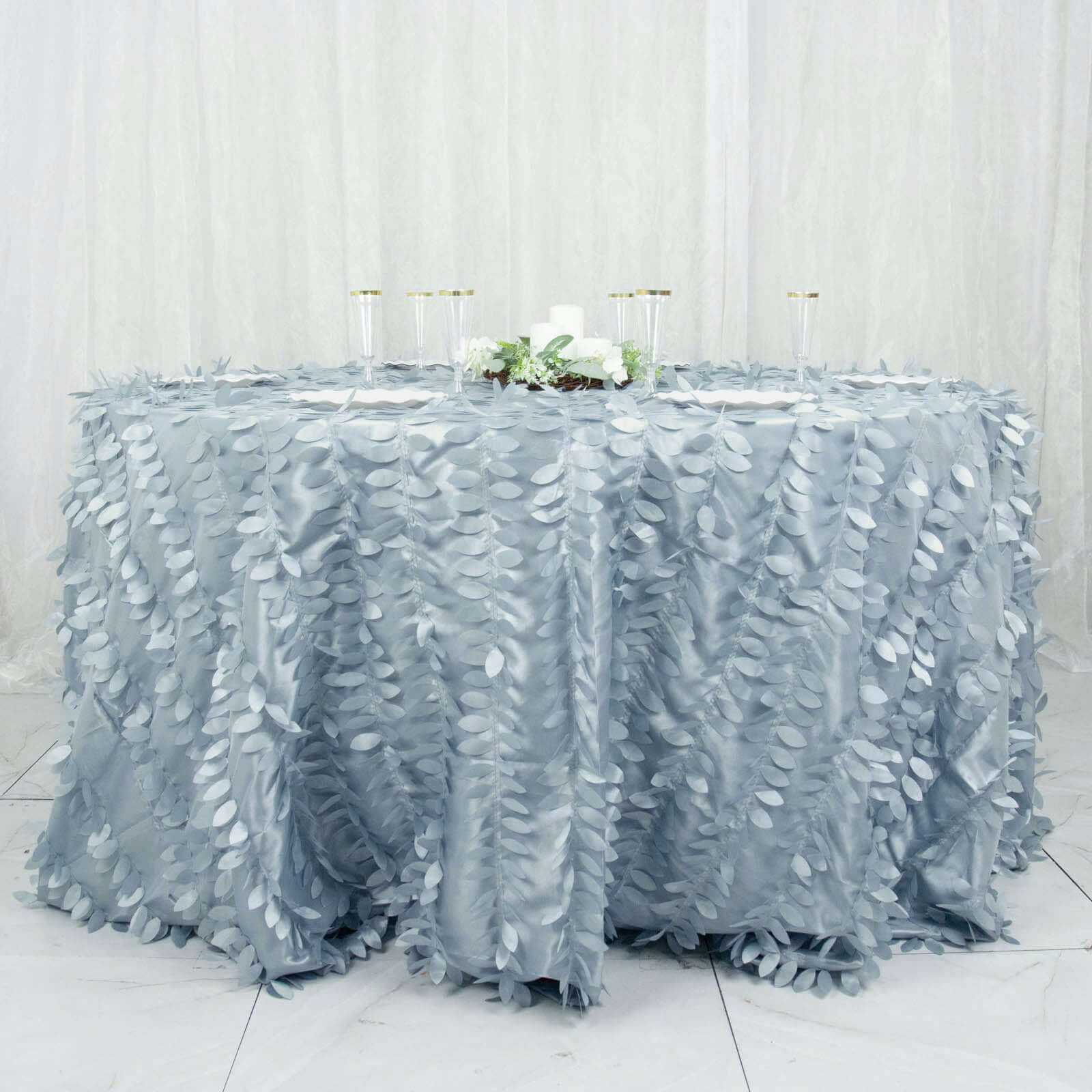 Taffeta 132 Round Tablecloth Dusty Blue | 3D Leaf Petal Design Seamless Table Cover