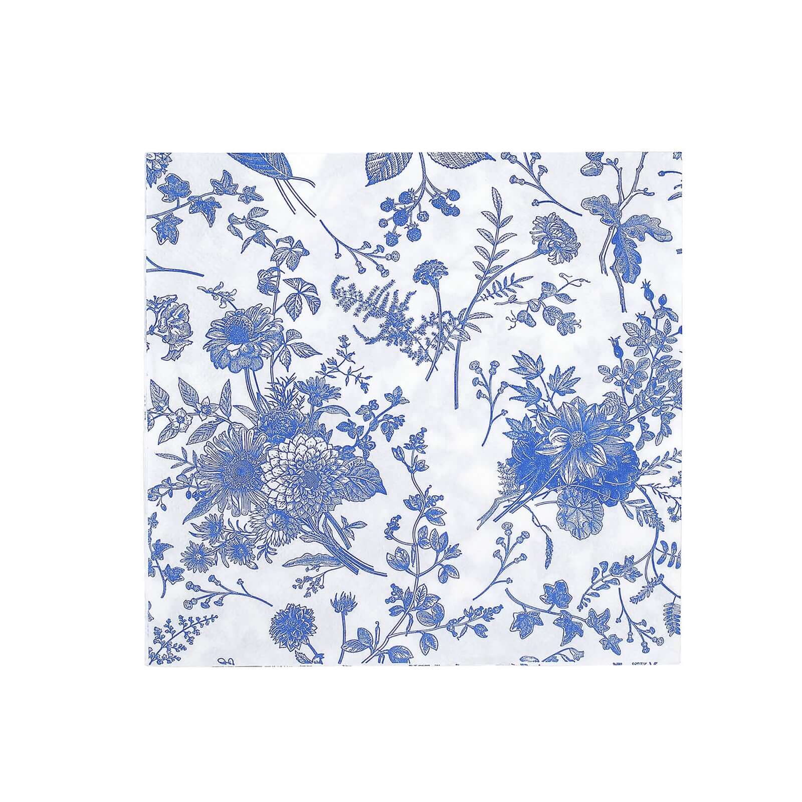 20-Pack Paper Cocktail Napkins with French Toile Print White/Blue - Disposable 2 Ply Beverage Napkins for Events 5x5