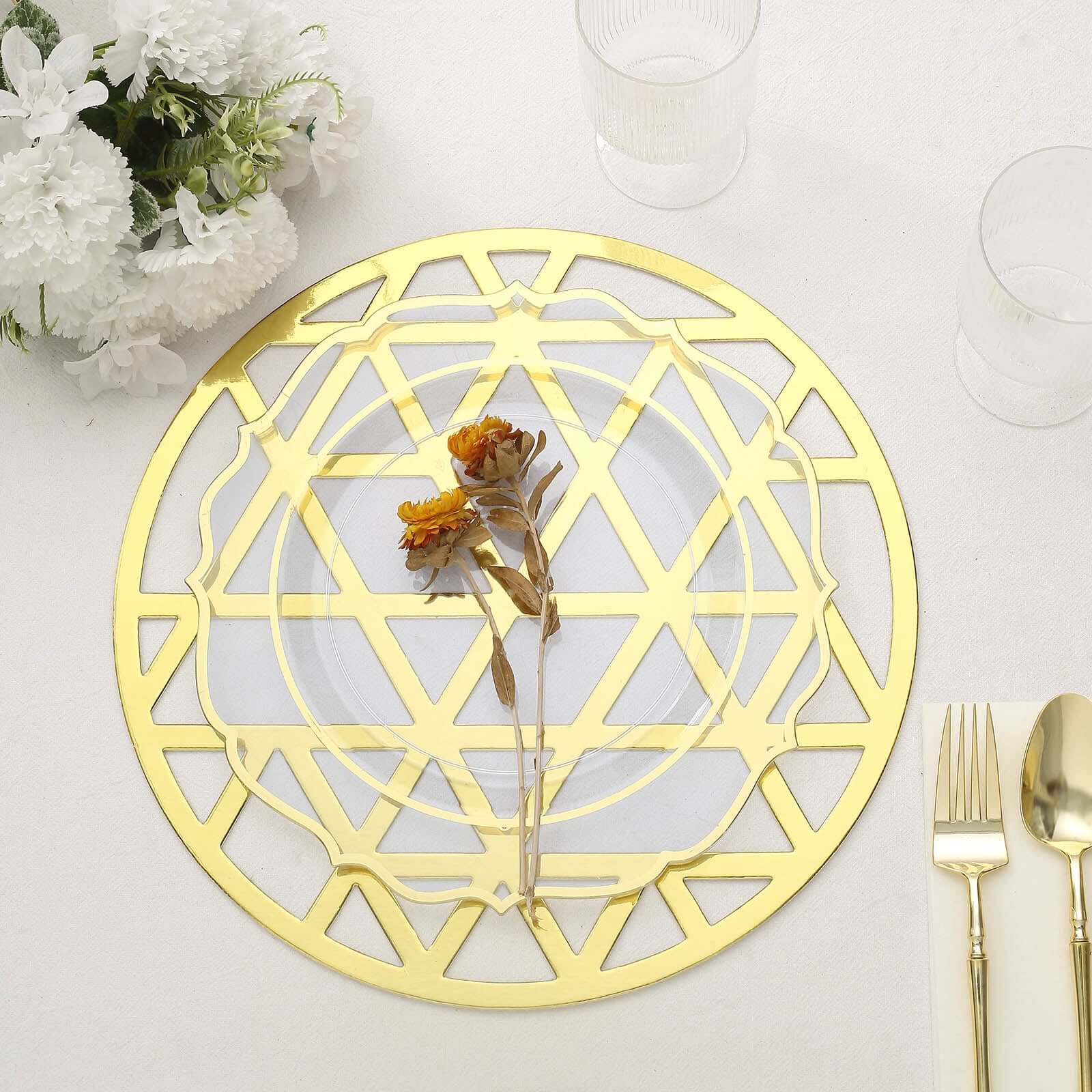 6-Pack Disposable Table Placemats in Metallic Gold Laser Cut Geometric Triangle Design - 700GSM Cardboard Placemats for Glamorous Table Settings 13