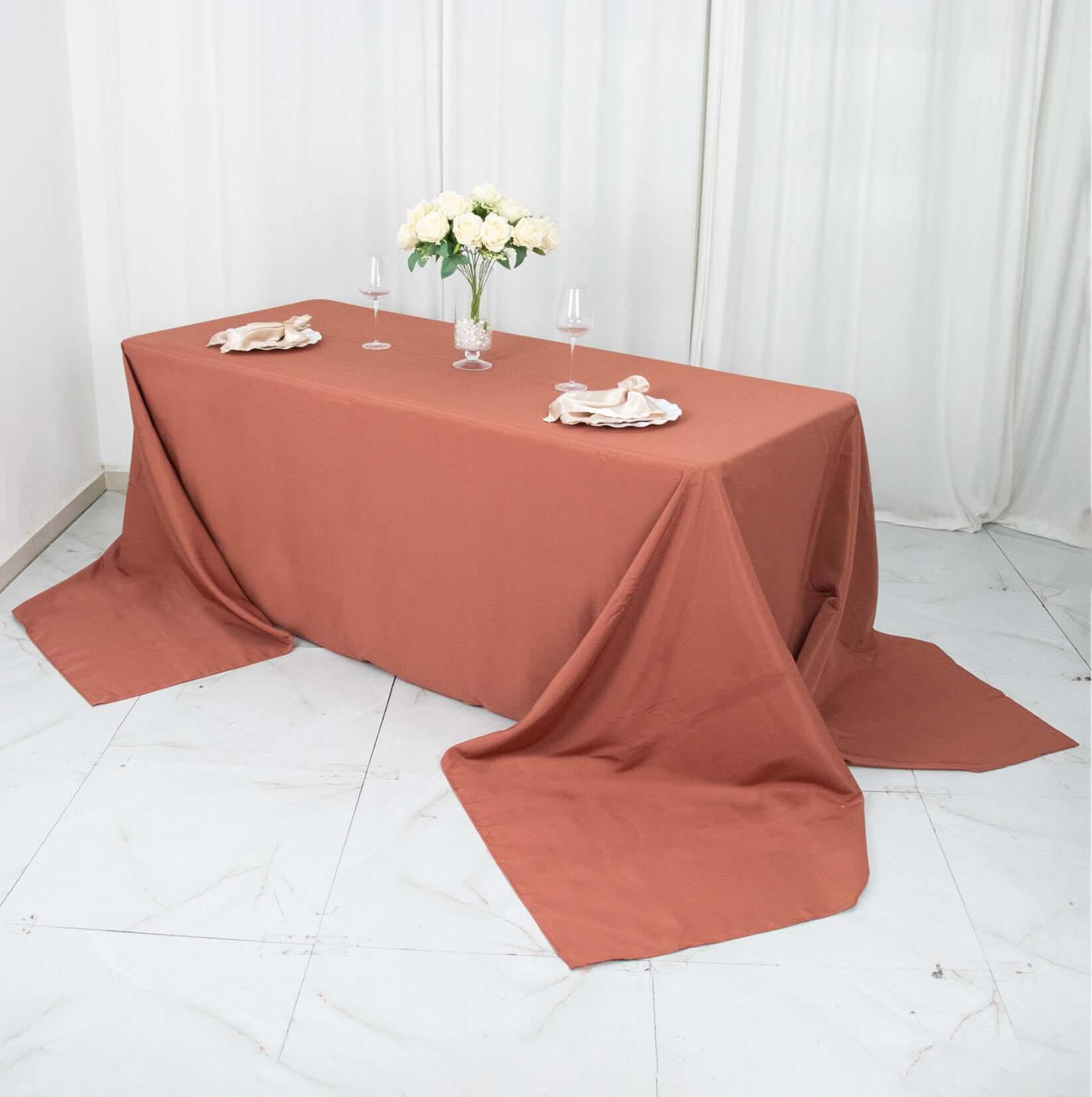 Premium Polyester 90x156 Rectangle Tablecloth Terracotta (Rust) - Seamless 220GSM Stain-Resistant Table Cover