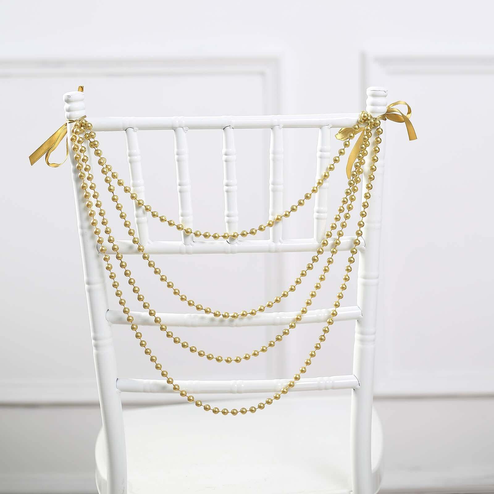 Faux Pearl Beaded 16 Chair Back Garland Sash Gold Gatsby-Inspired Style - Pre-Tied Chic Wedding Decor for Chiavari Chairs