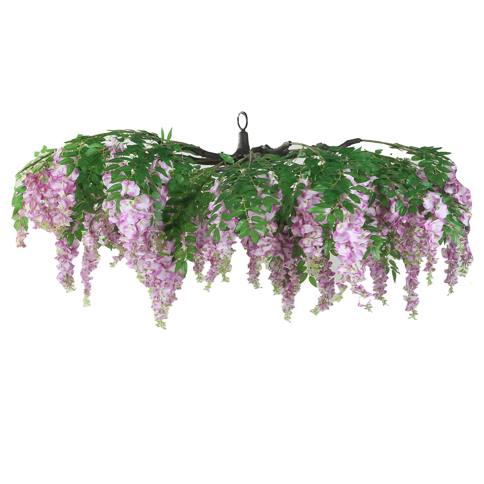 55 Artificial Silk Wisteria Vine Round Hanging Canopy in Lavender Lilac, Draping Garland Flower Chandelier With Interchangeable Branches