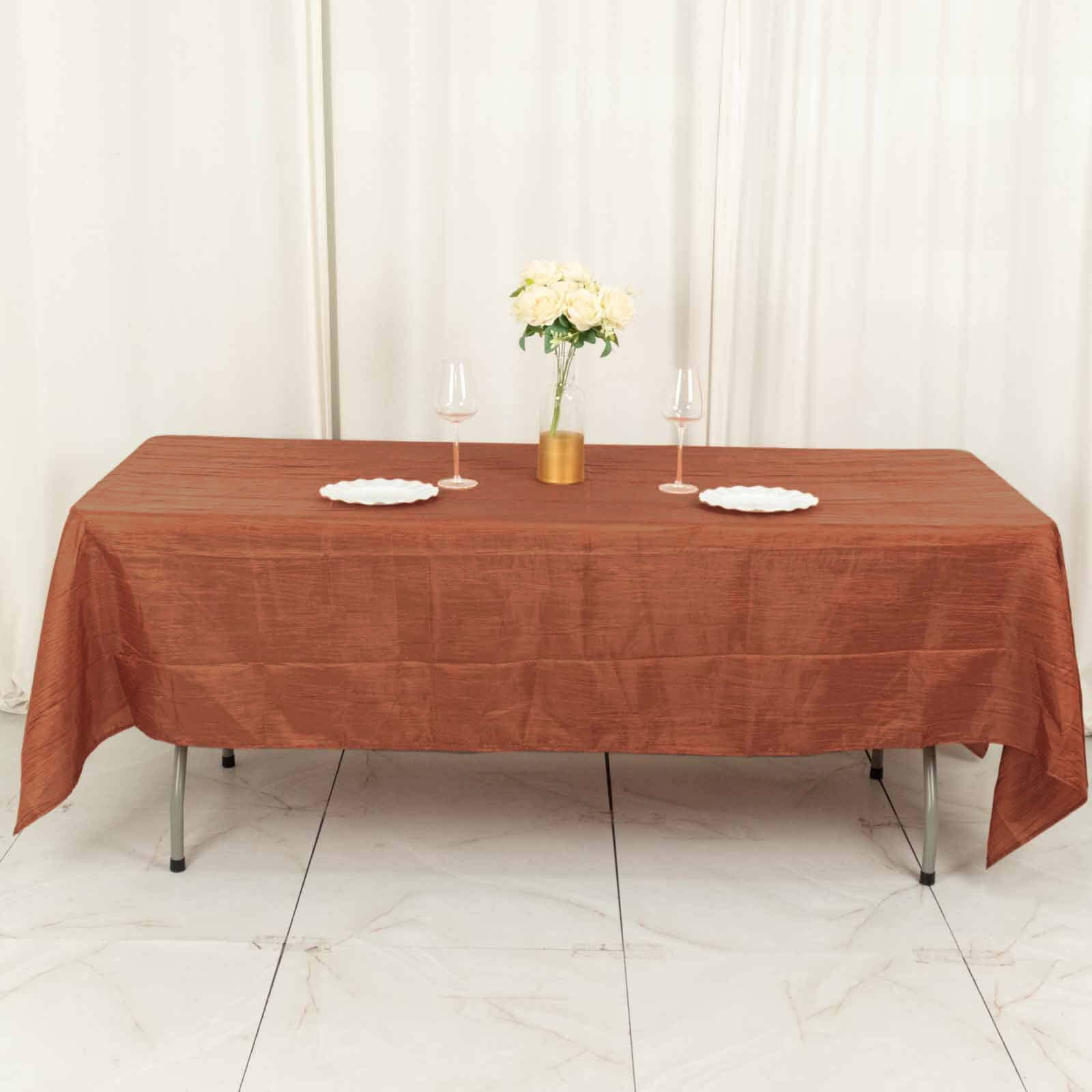 Taffeta 60x102 Rectangle Tablecloth Terracotta (Rust) - Accordion Crinkle Table Cover