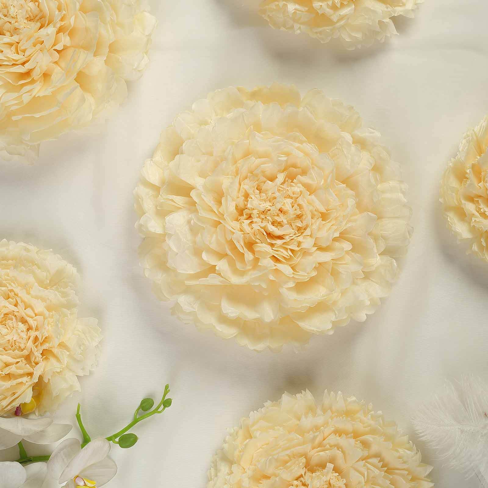 Set of 6 Ivory Cream Carnation 3D Paper Flowers Wall Decor - 7,9,11