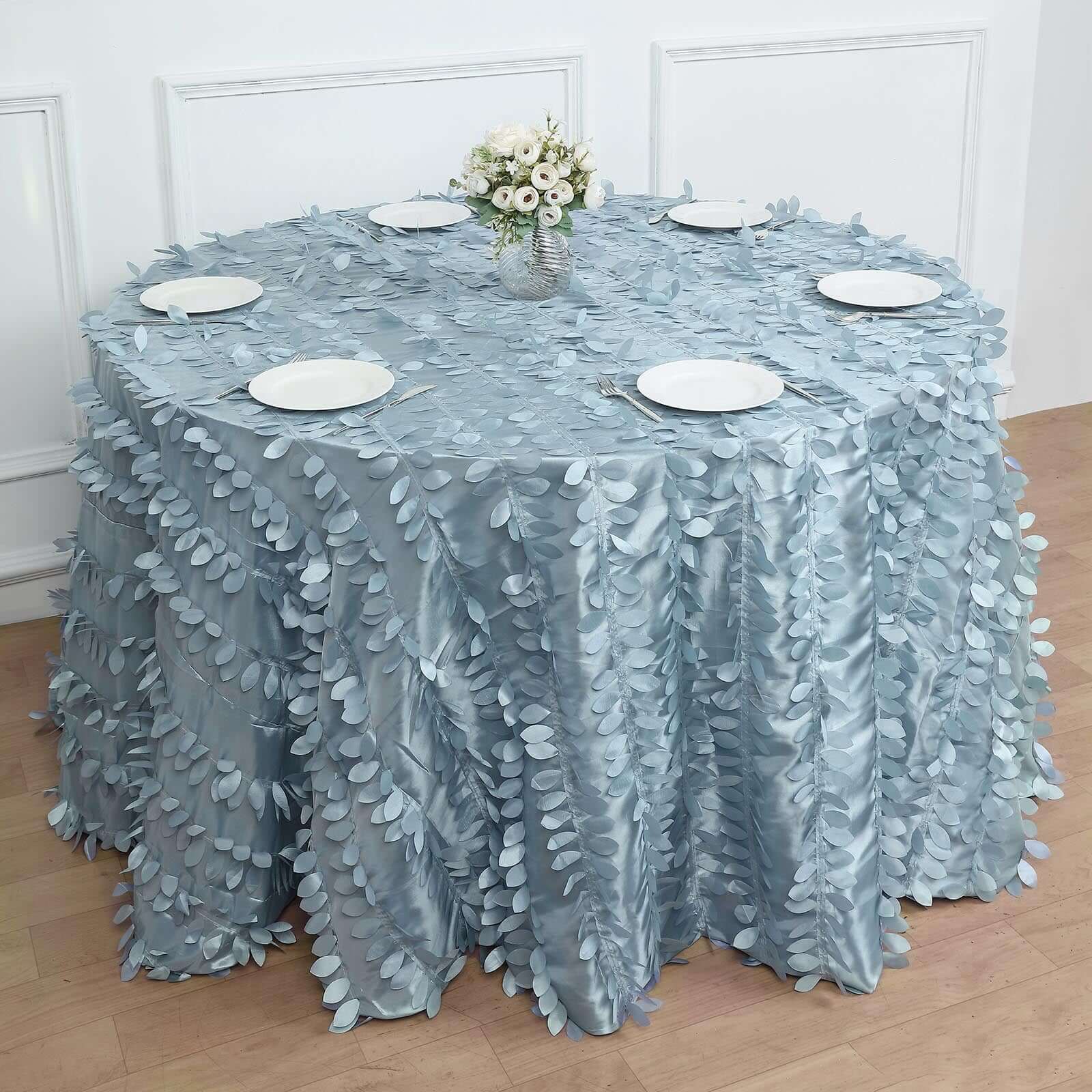 Taffeta 120 Round Tablecloth Dusty Blue | 3D Leaf Petal Design Seamless Table Cover