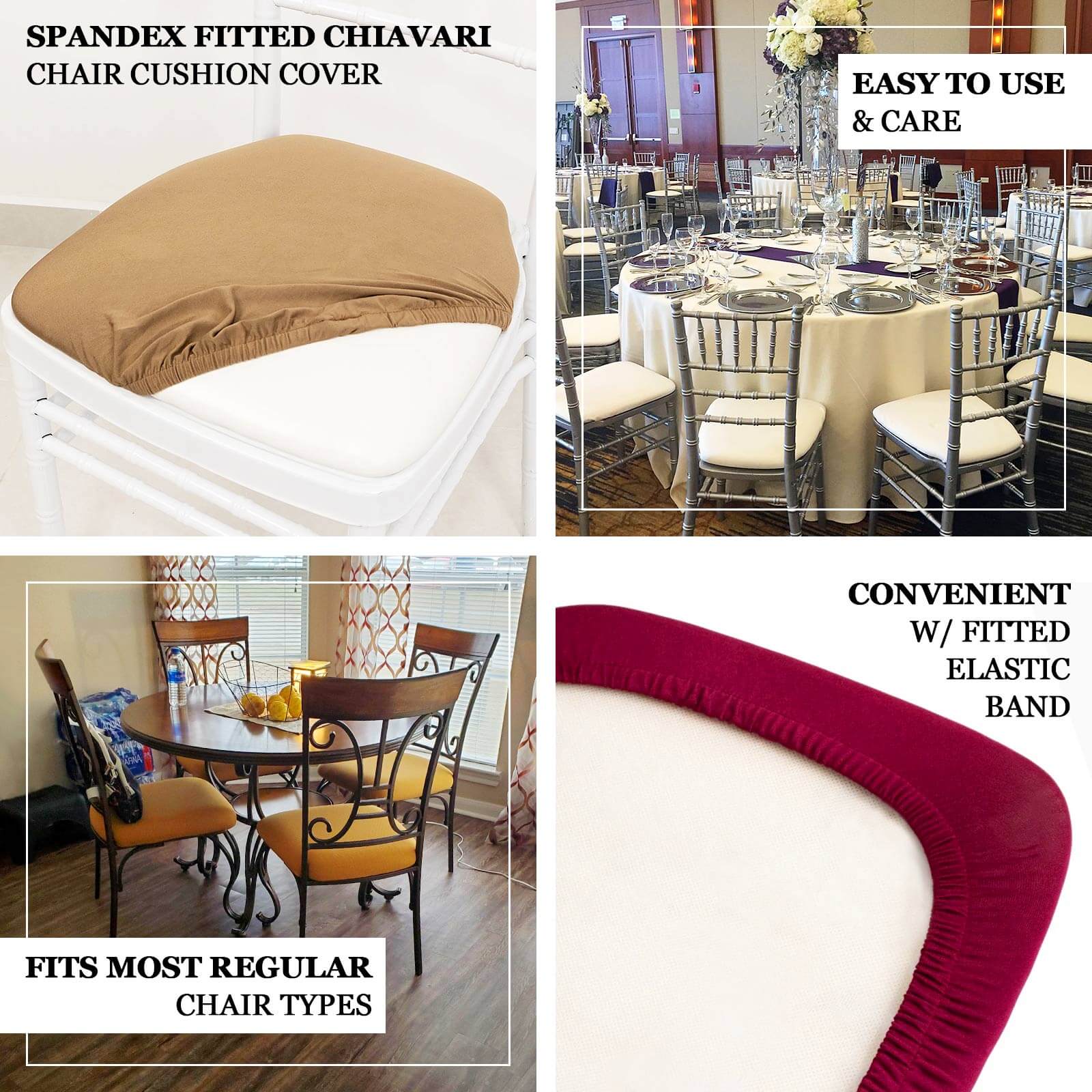 5 Pack Spandex Seat Pad Slipcovers for Chiavari Chairs Charcoal Gray - Washable Stretch Fitted Design for Dining Chairs