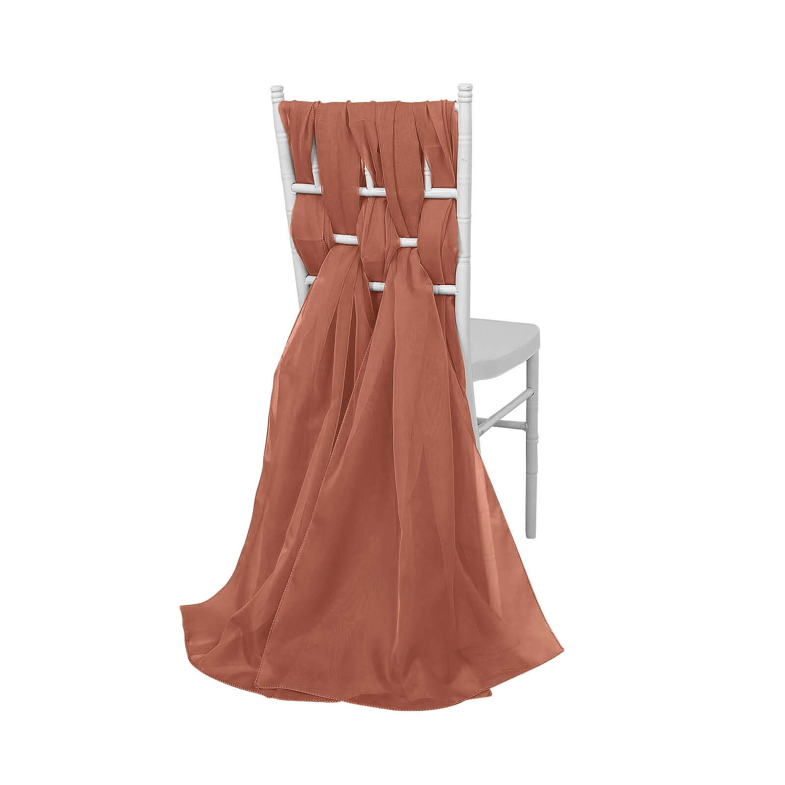 5 Pack Premium Chiffon Chair Sashes Terracotta (Rust) - Soft & Lightweight Designer Chair Bows 22x78