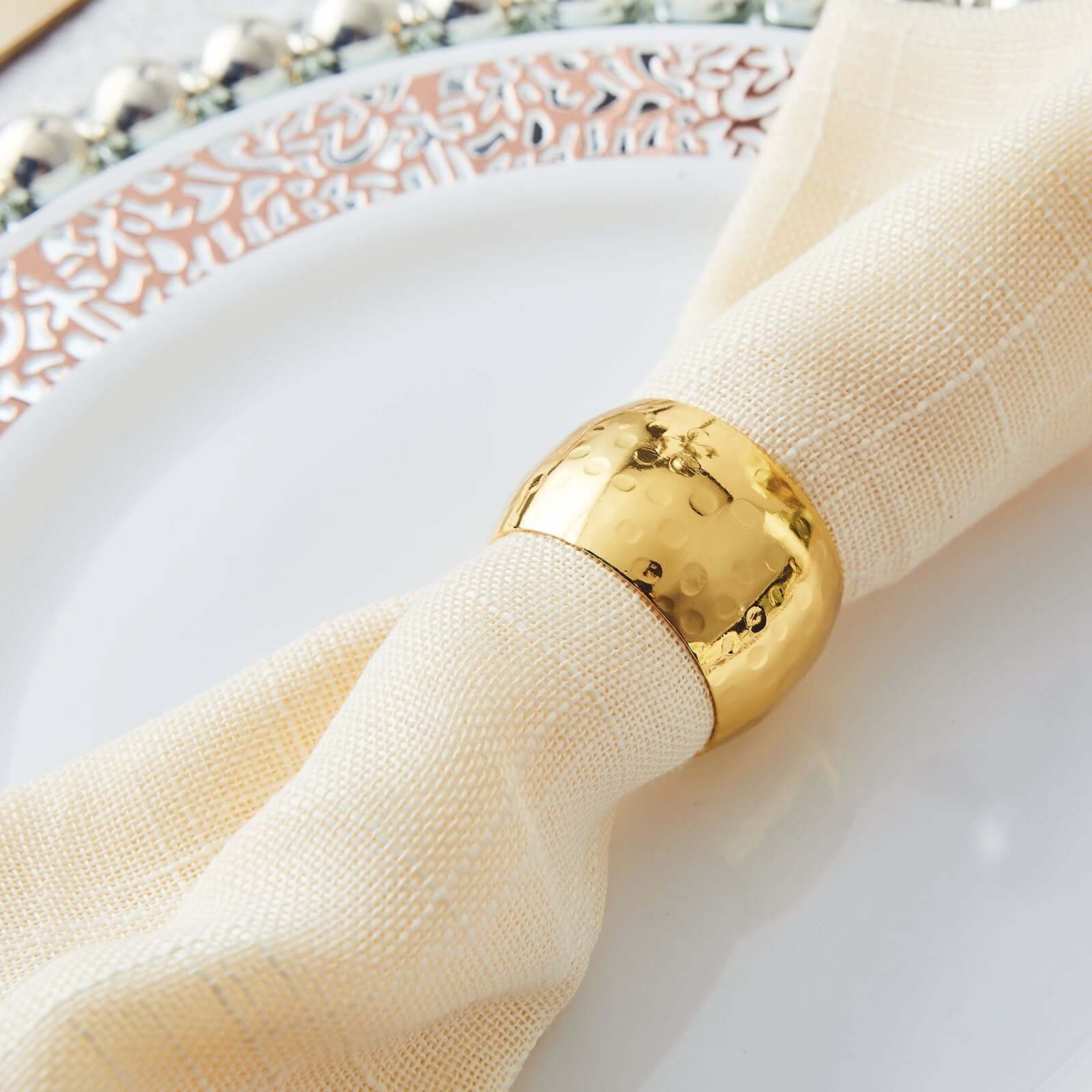 4 Pack Metallic Gold Hammered Pattern Metal Napkin Rings