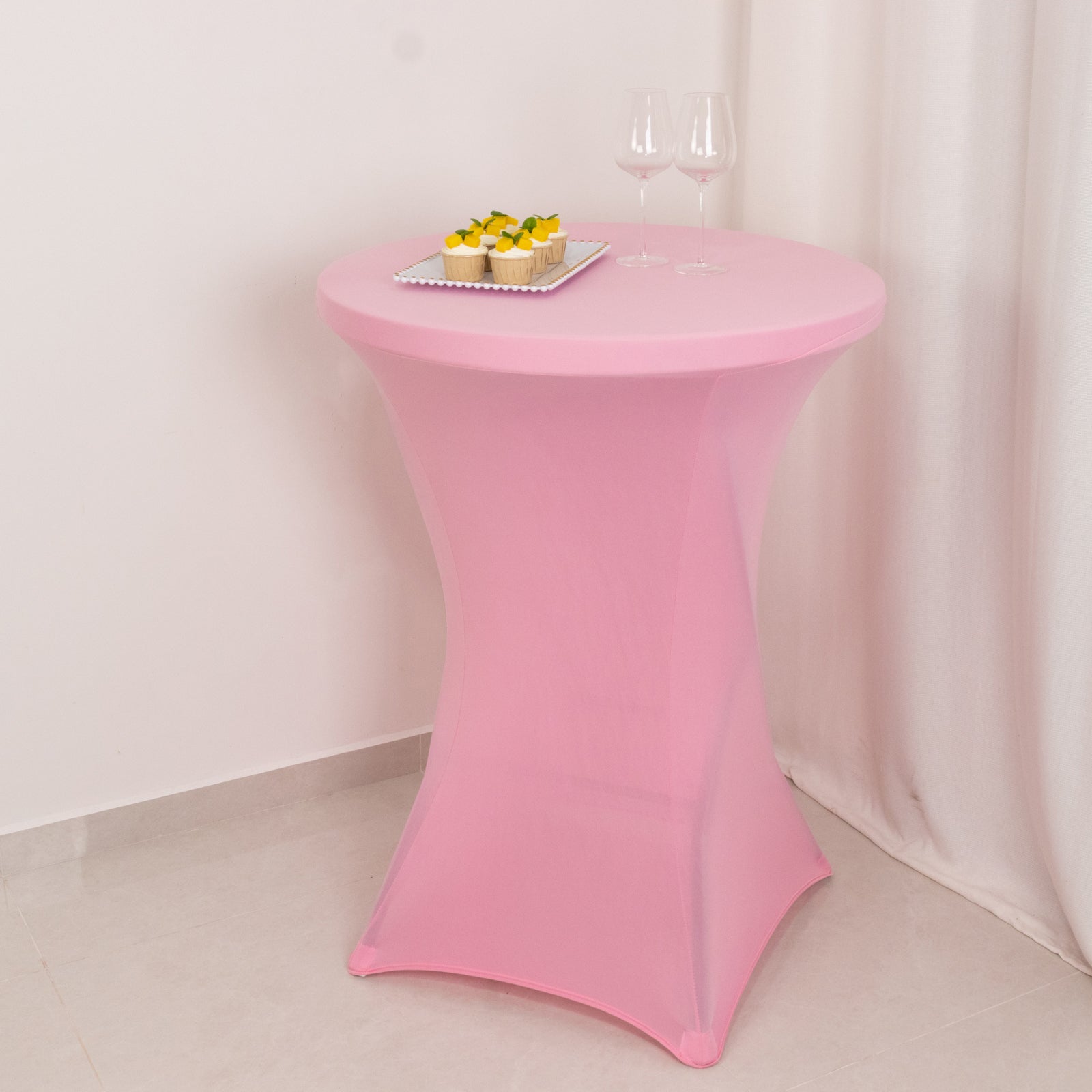 Spandex 24-32 Round Cocktail Table Cover Pink - Easy to Maintain Stretch Fitted Highboy Tablecloth